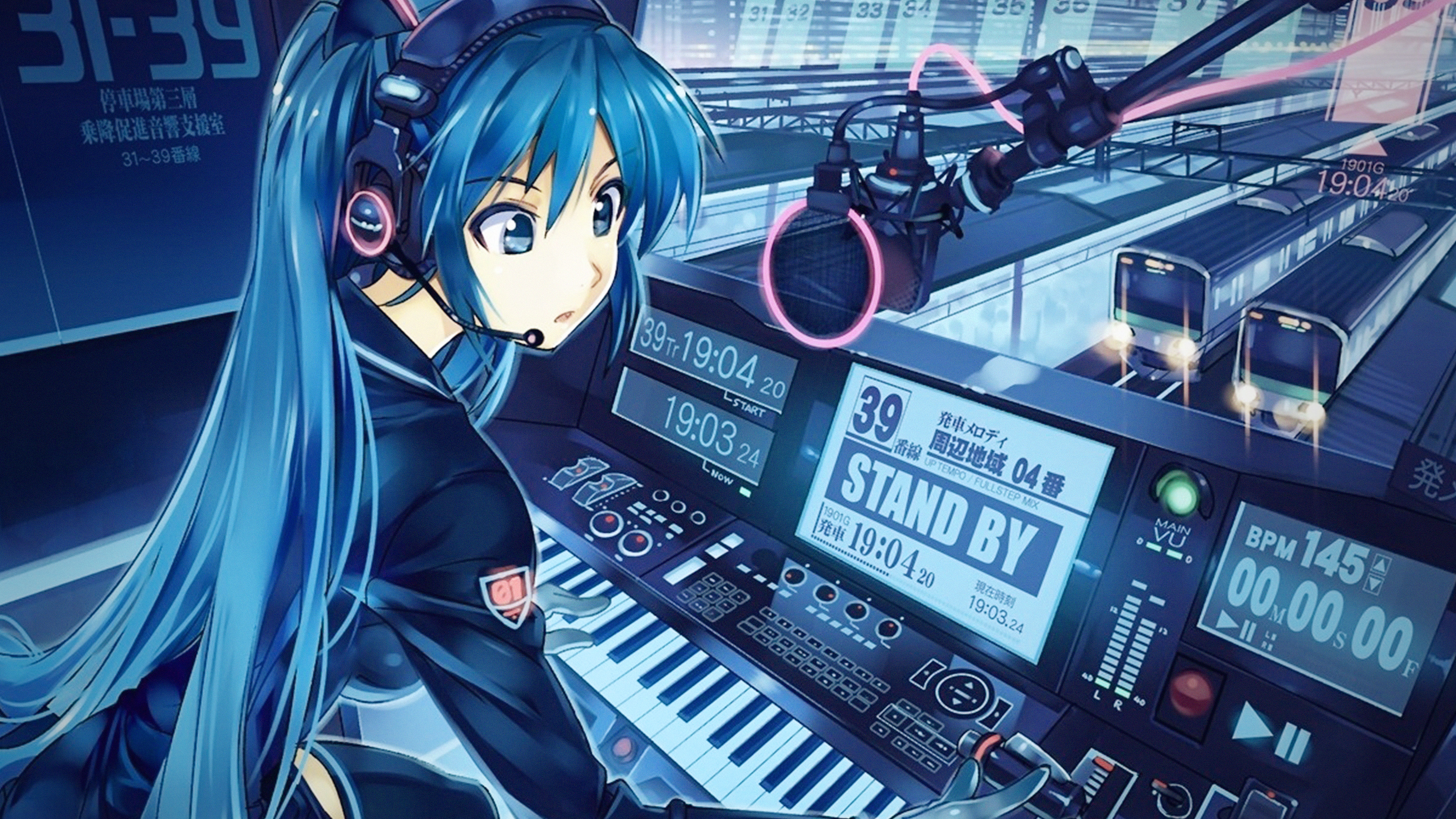 Hatsune Miku Anime Girl Train Blue