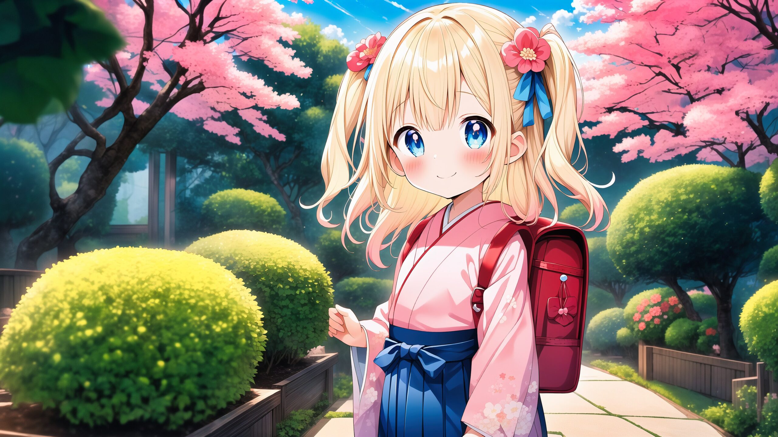 4K Wallpaper) Blonde girl in hakama