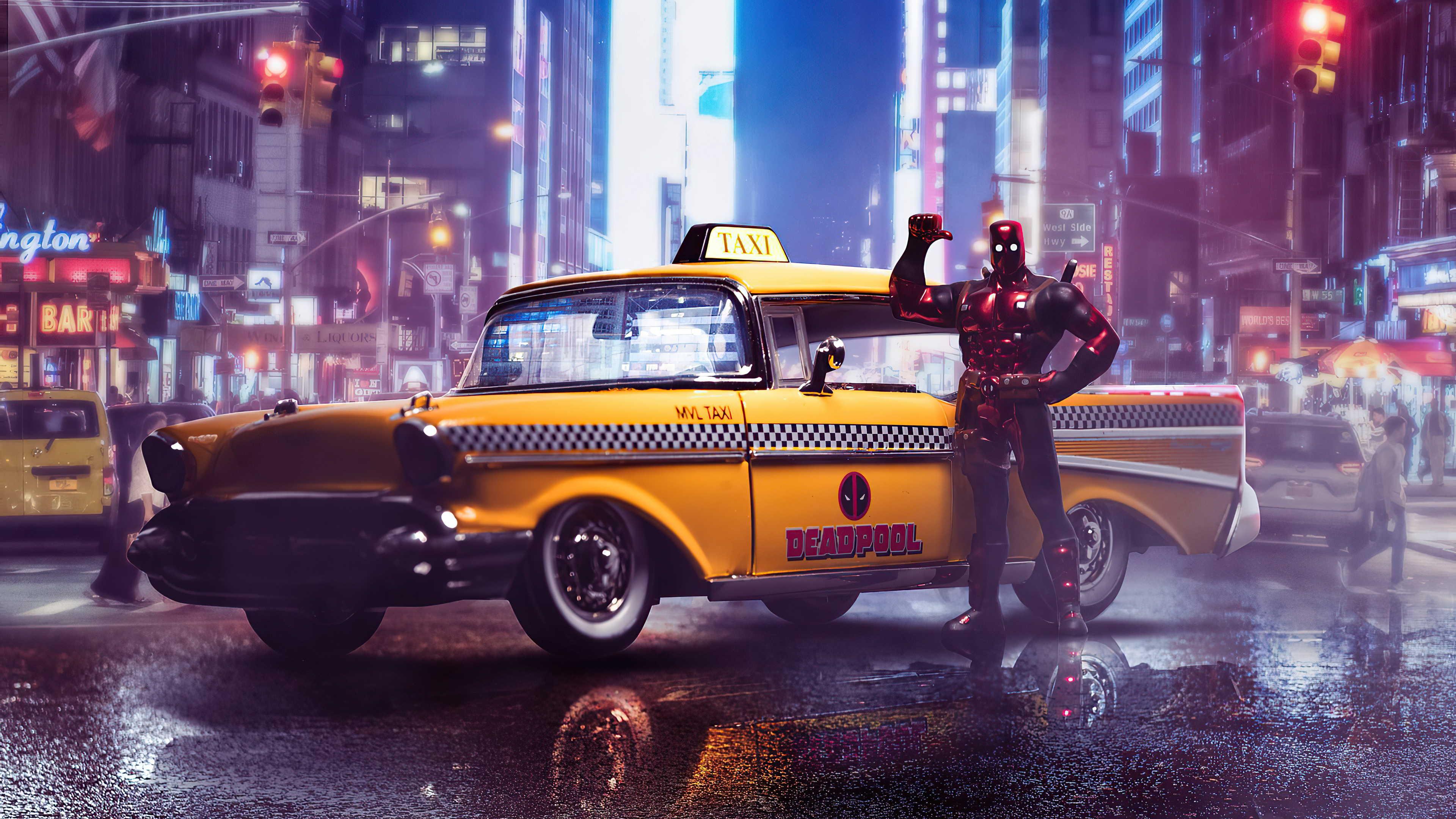 Deadpool Taxi 4k Wallpaper, HD
