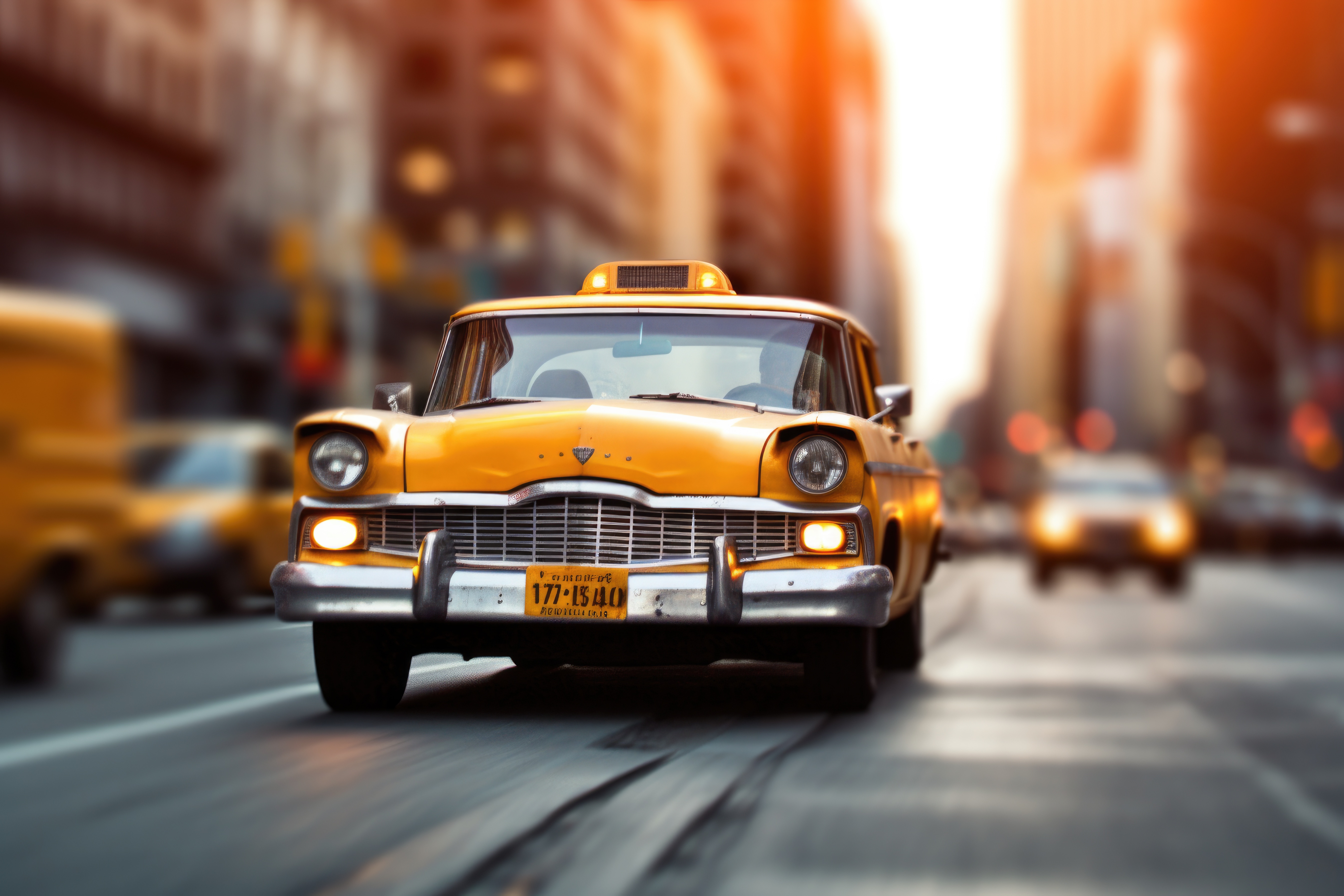 Premium Photo | A yellow taxi cab is seen driving down the street