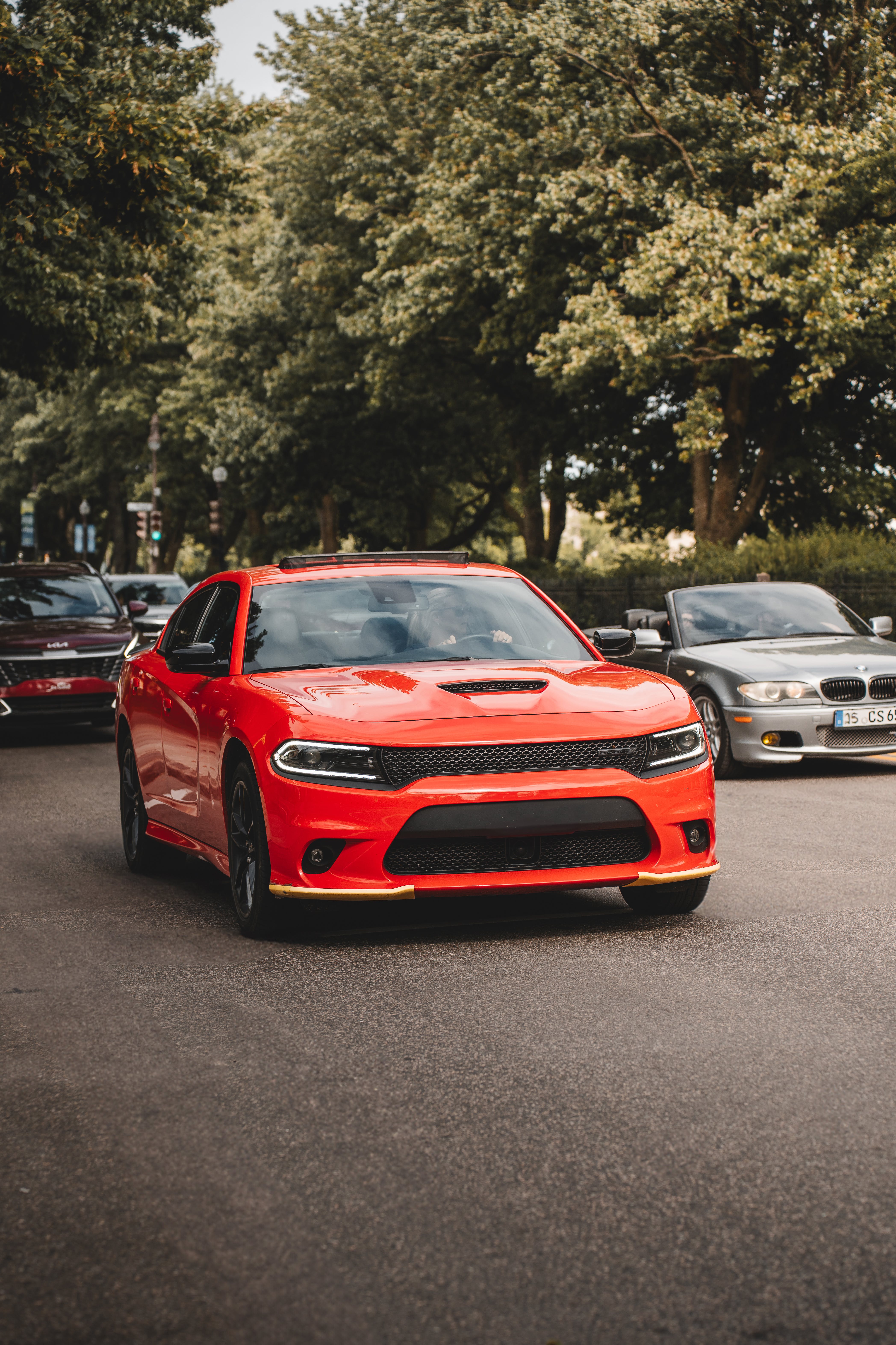 Red Dodge Charger on Street · Free