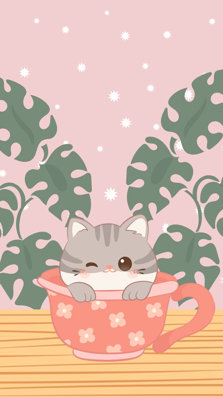 Cute Kawai Cat Pink Background Phone