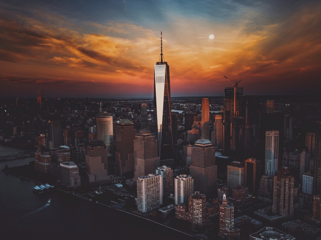 at sunset, cityscape desktop wallpaper