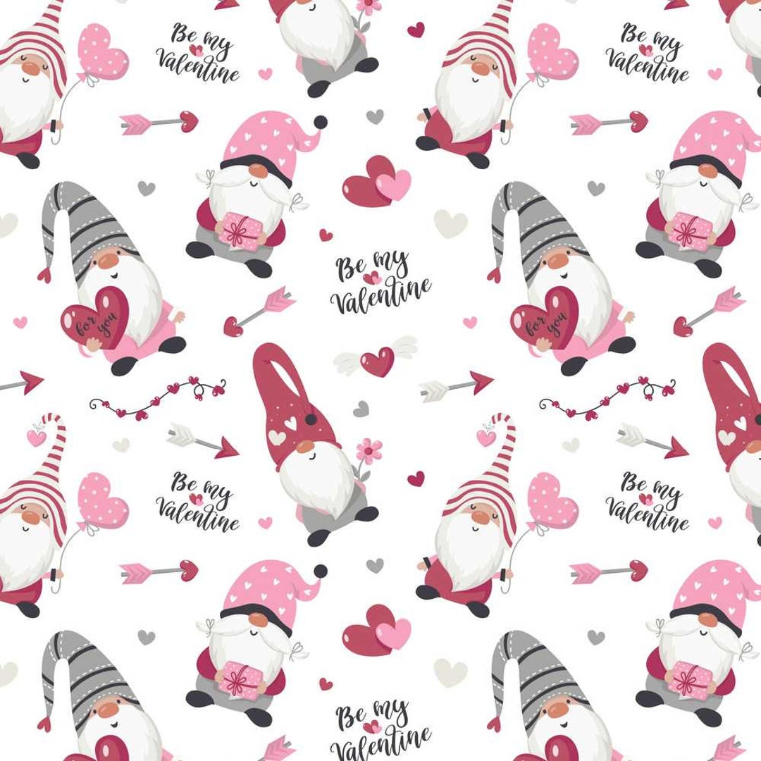 Be My Valentine Gnome Fabric White