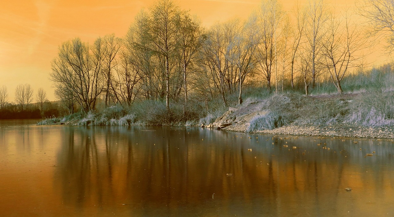 Lake Winter Sunset Ice