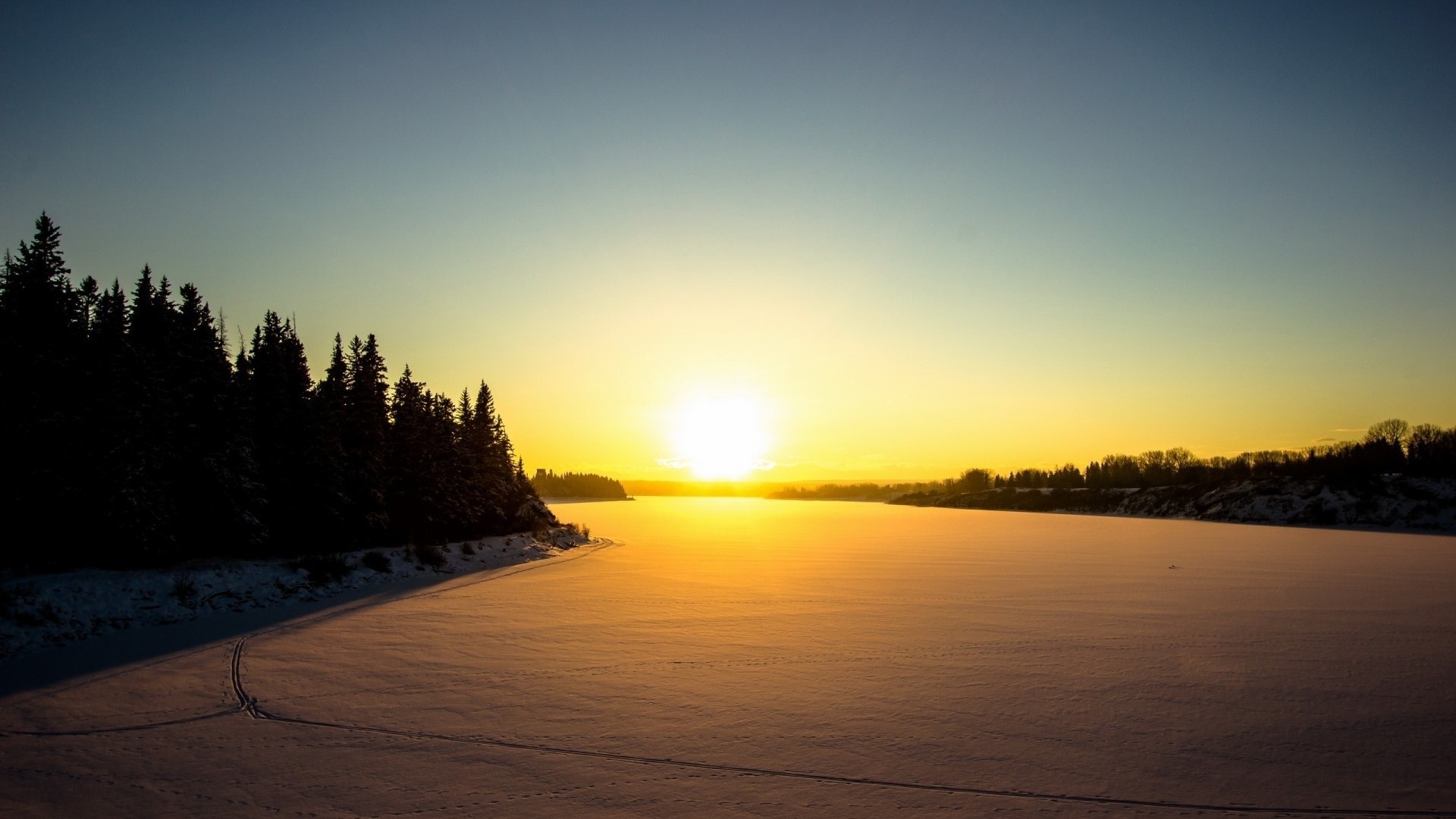 Winter Sunset HD Desktop Wallpaper