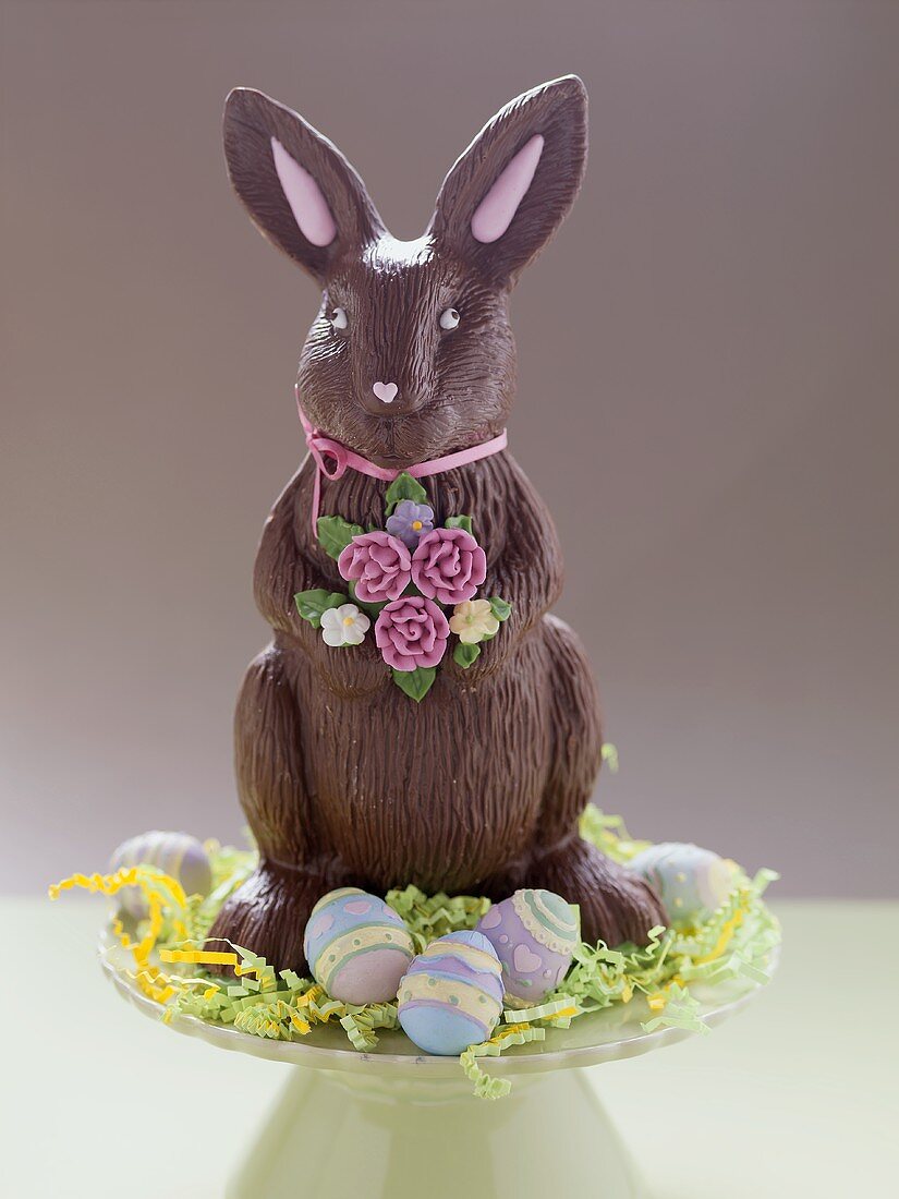 Chocolate Easter Bunny surrounded