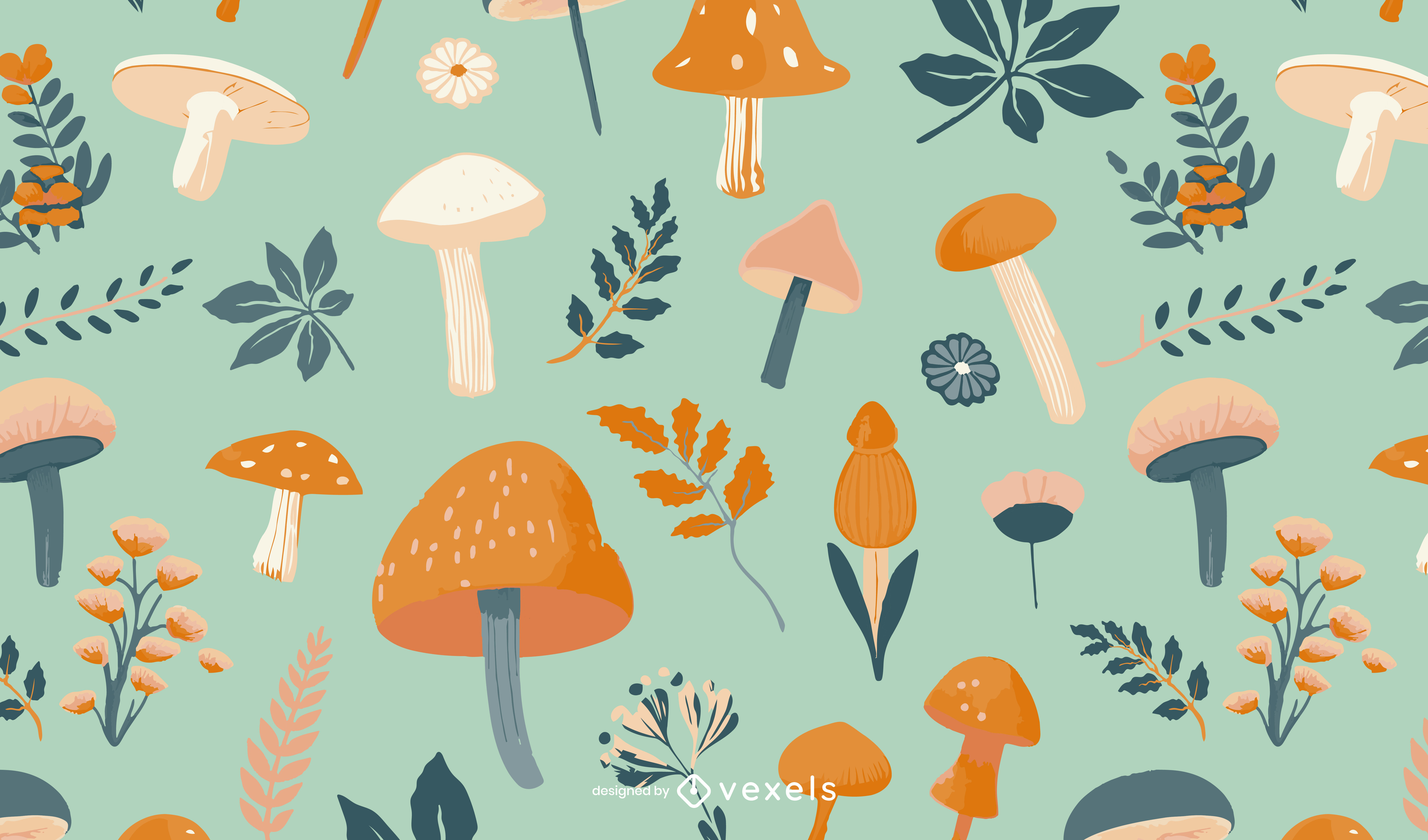 Cottagecore Mushrooms Pattern Design Vector Download