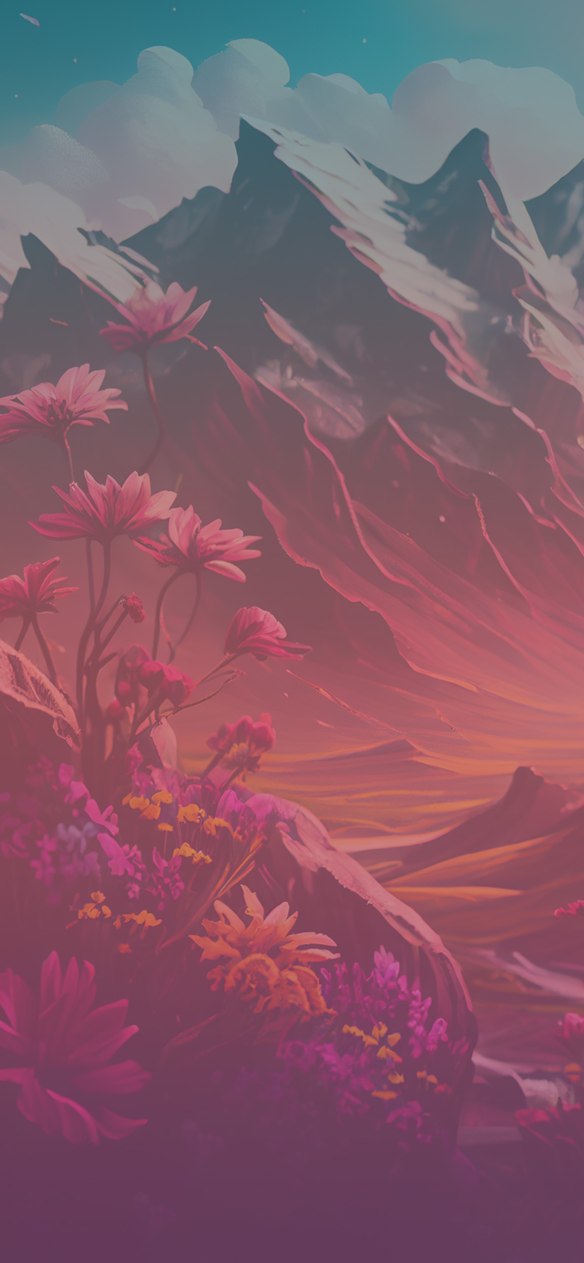 Spring Mountain & Flowers Wallpaper