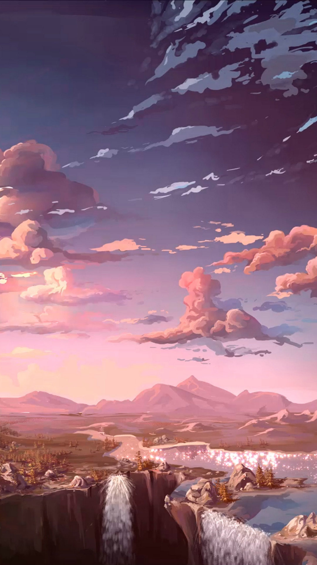 waterfall, sunset, artist