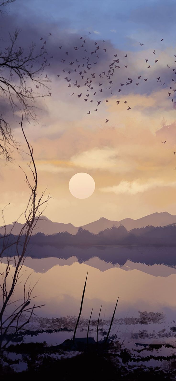 digital painting lake landscape nature