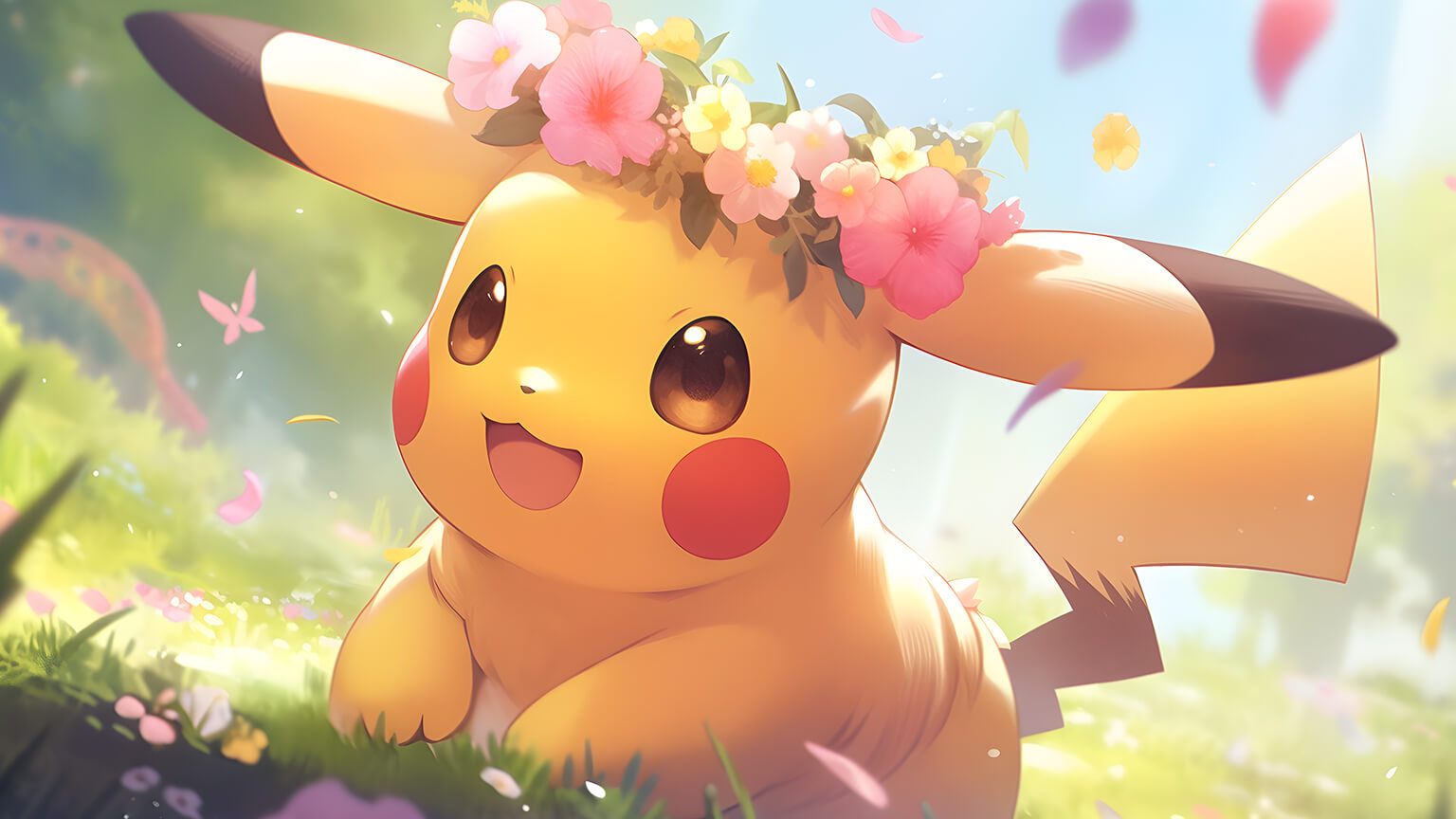 Cute Pikachu & Flowers Pokemon