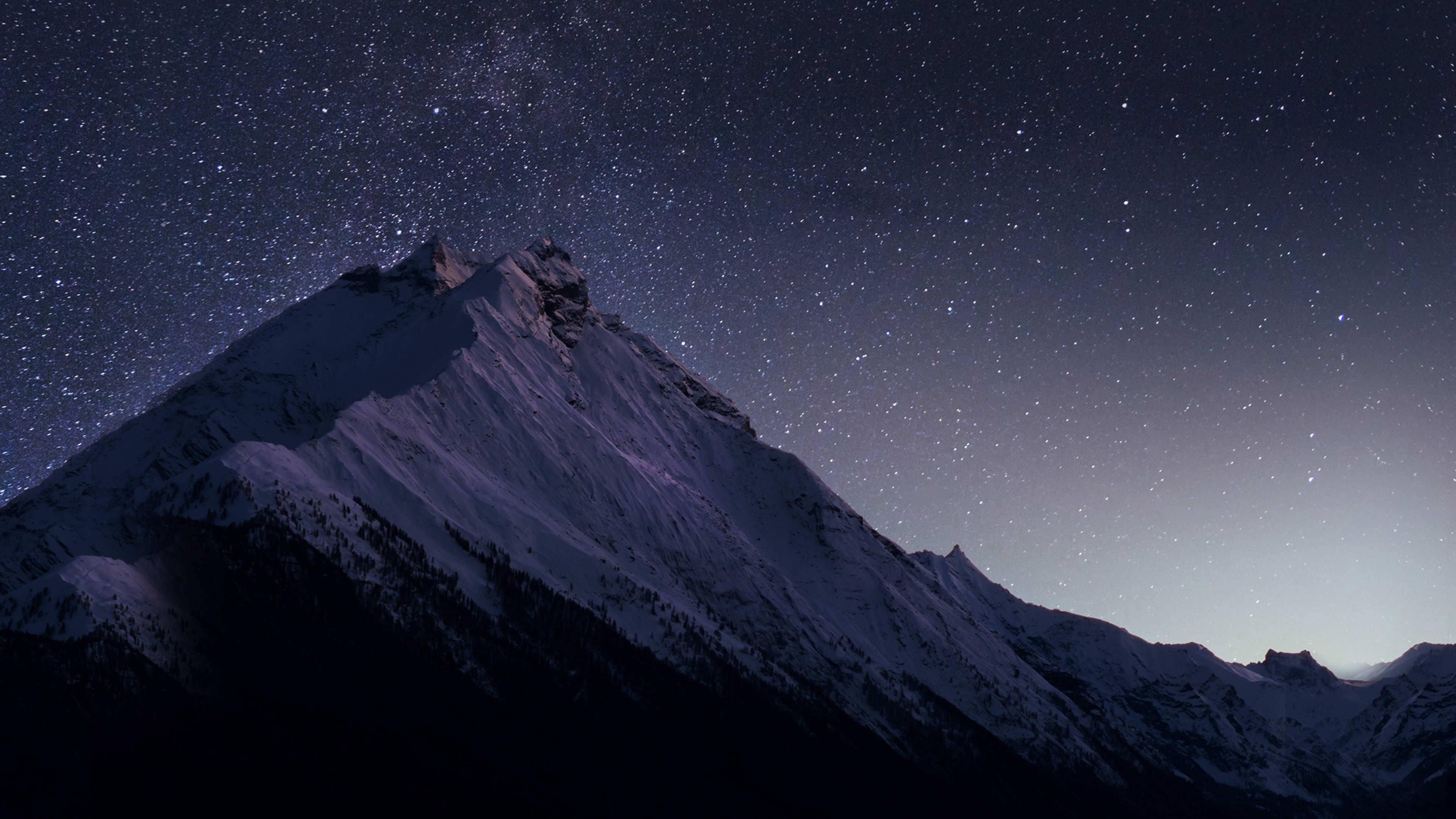 Mountain Night Snow Dark Star