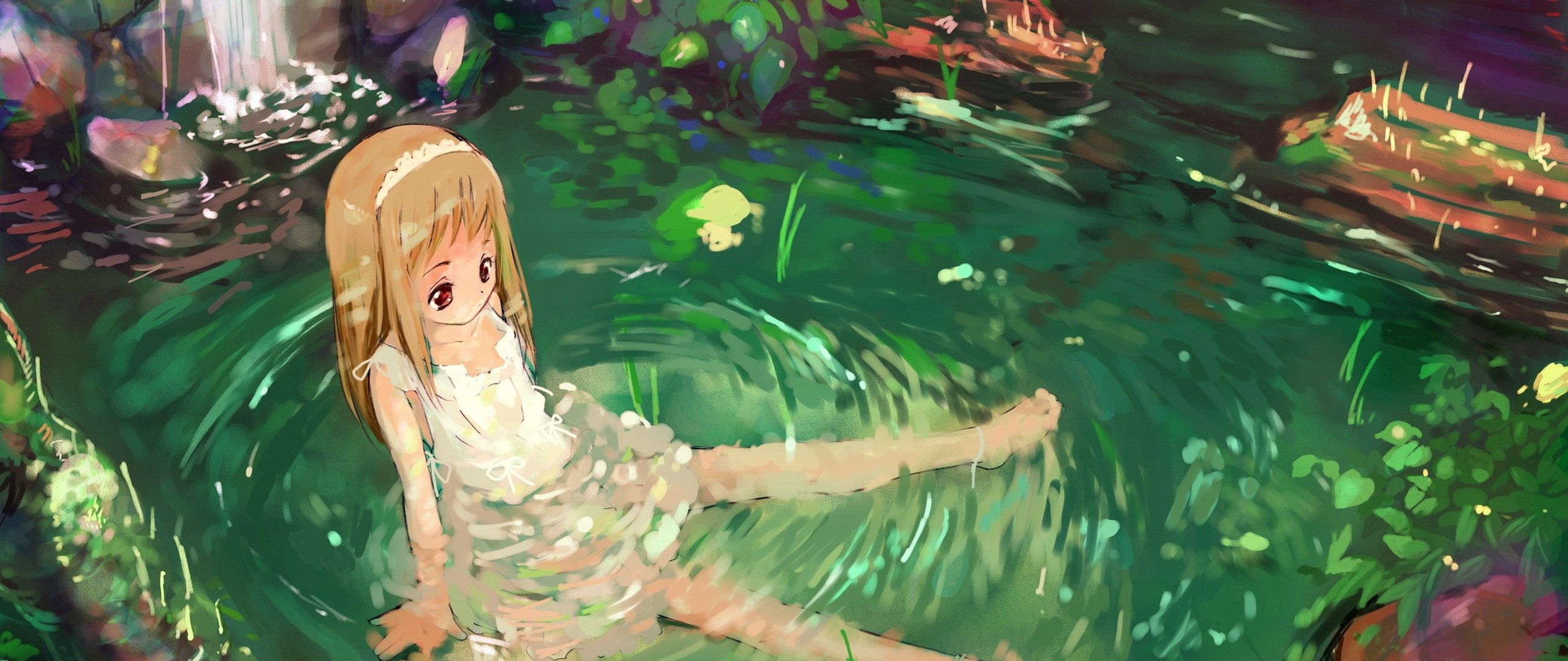 wallpaper 2560x1080 anime, girl, nature