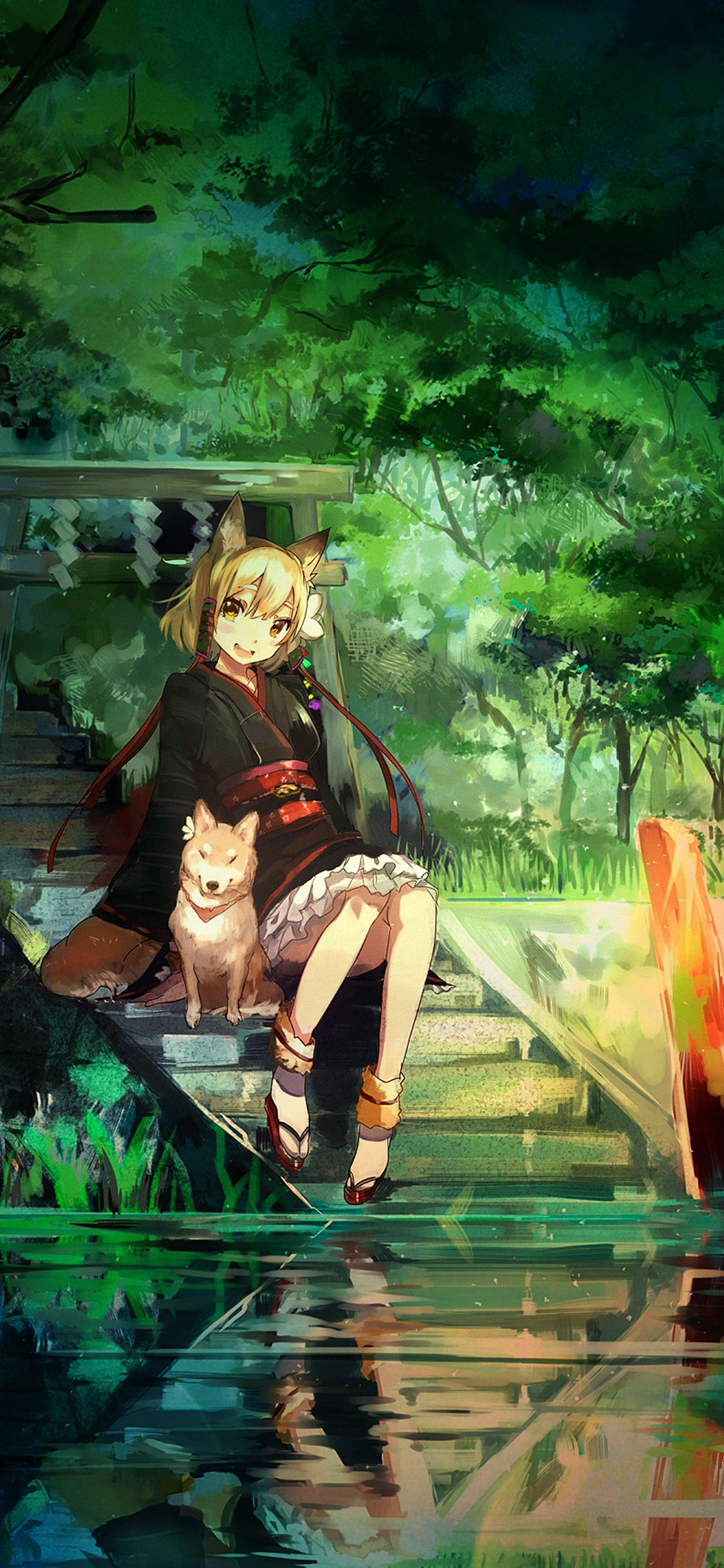 Dog Green Nature Anime Art Illust
