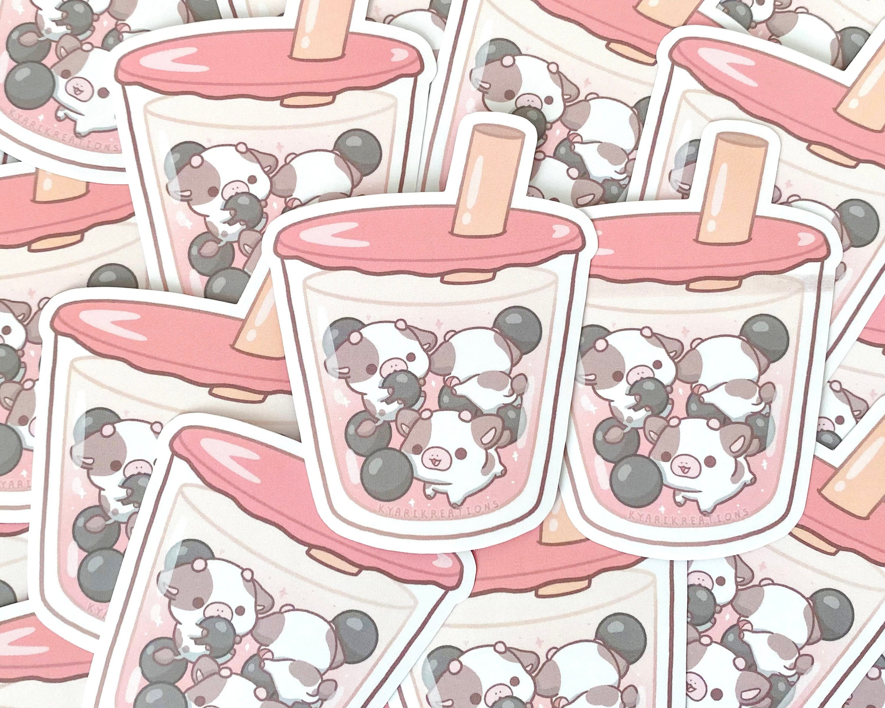 Cute Boba Cow Stickers, Strawberry Cow