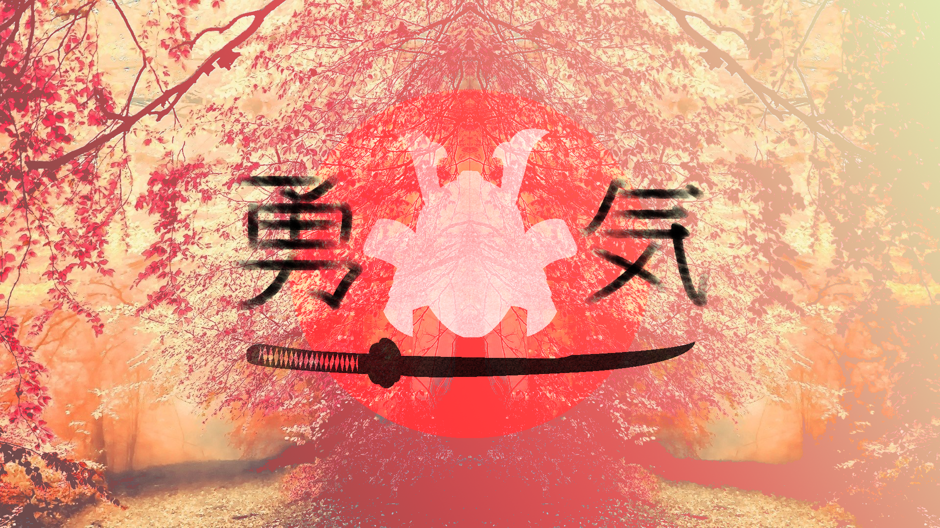 pink, samurai, kanji, Japanx1080