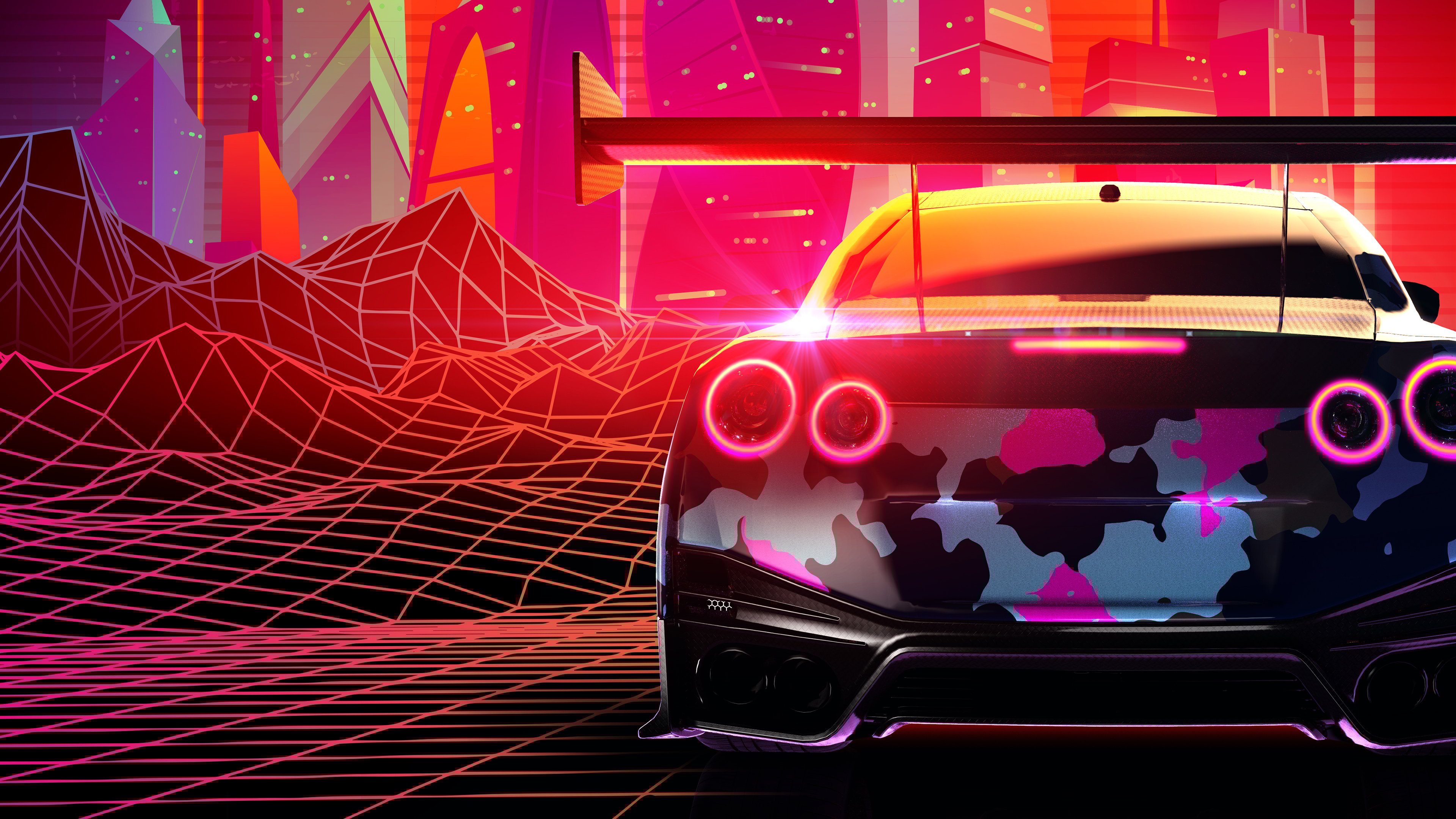 Nissan GTR retrowave Wallpaper 4k HD ID