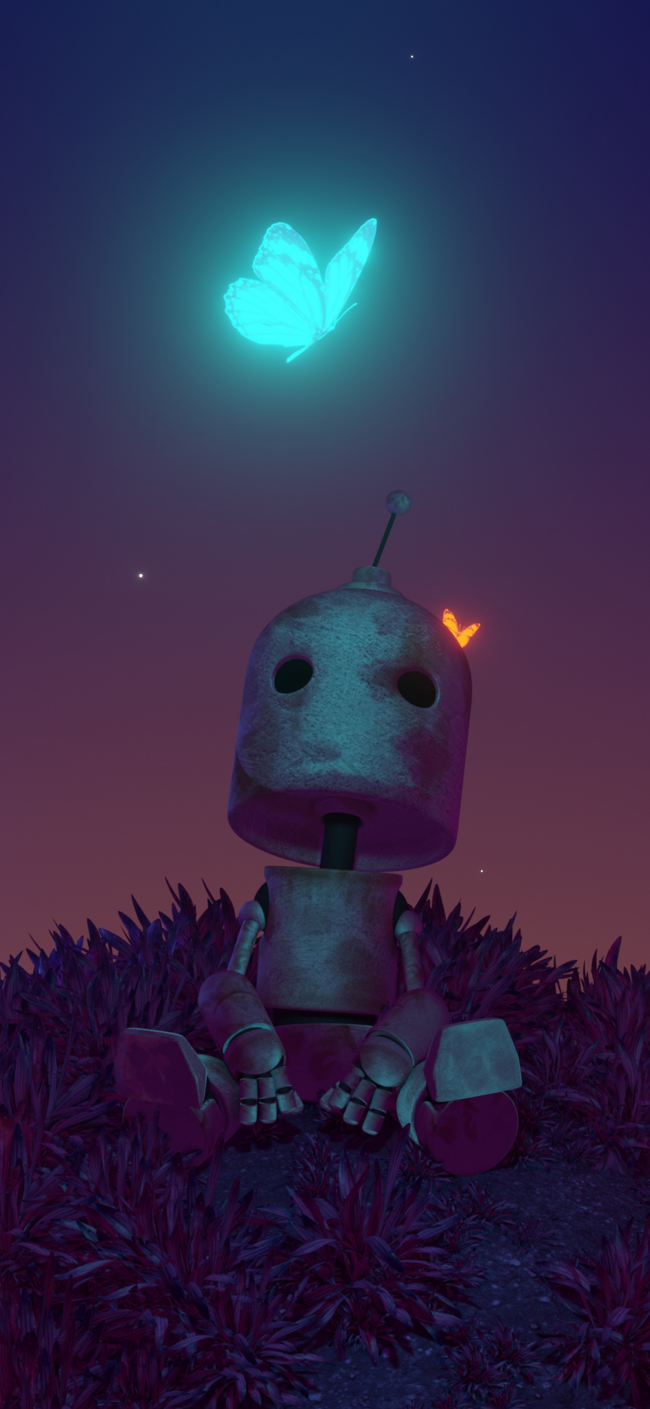 Robot Wallpaper 4K, Butterflies, Alone