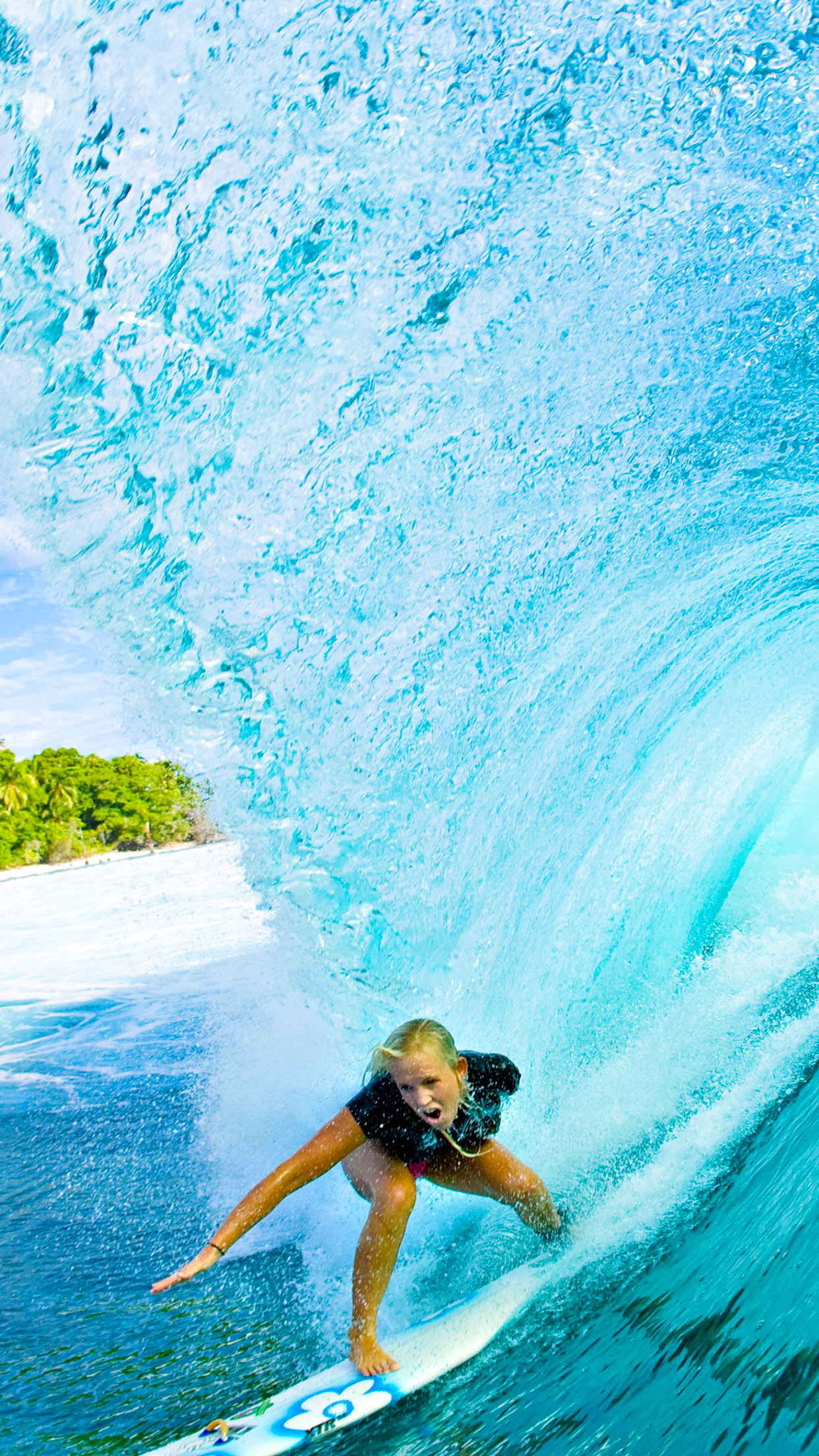 Surfing Girl Wave Wallpaper for iPhone