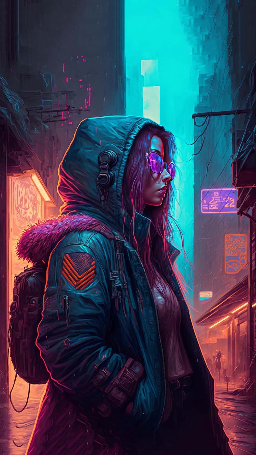 Hoodie Girl Cyberpunk iPhone Wallpaper