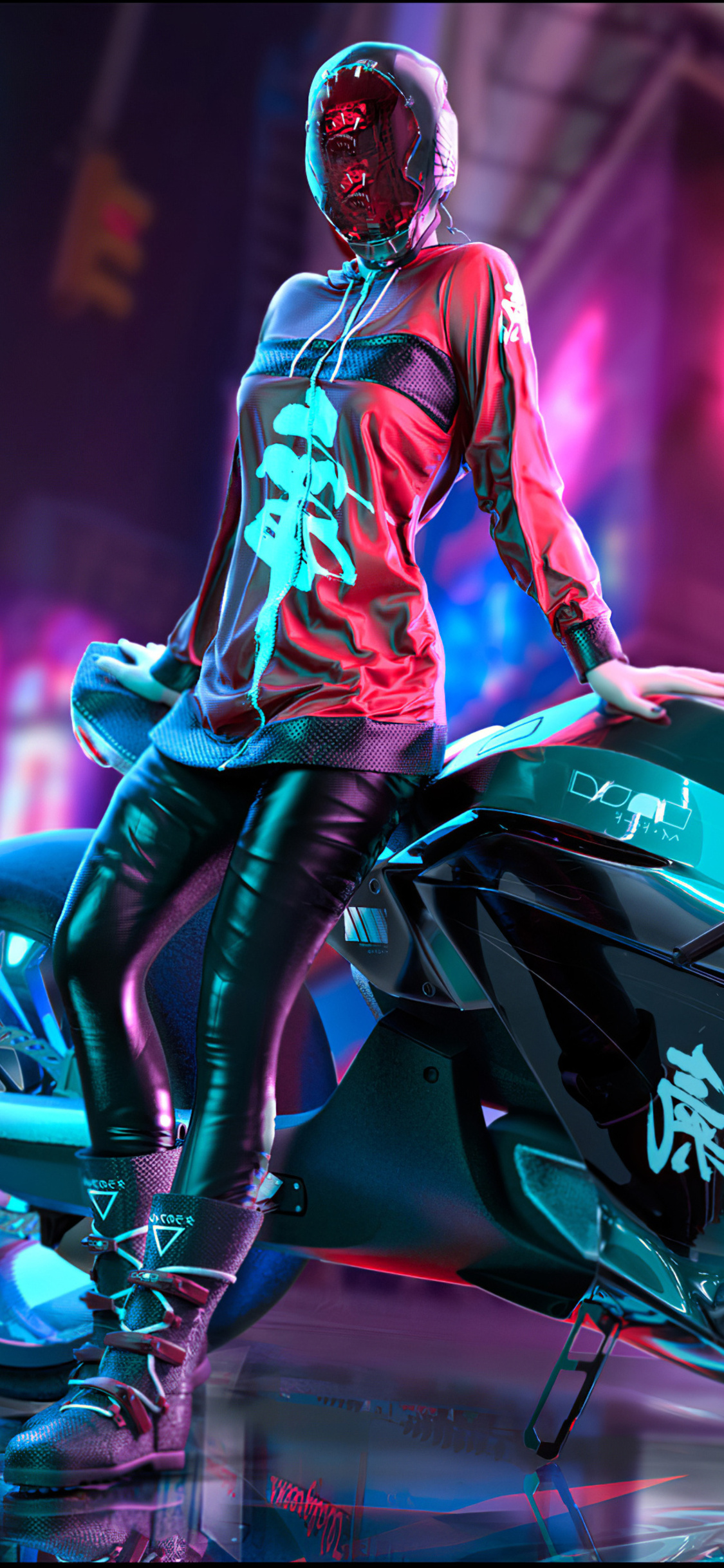 Biker Cyberpunk Girl 4k