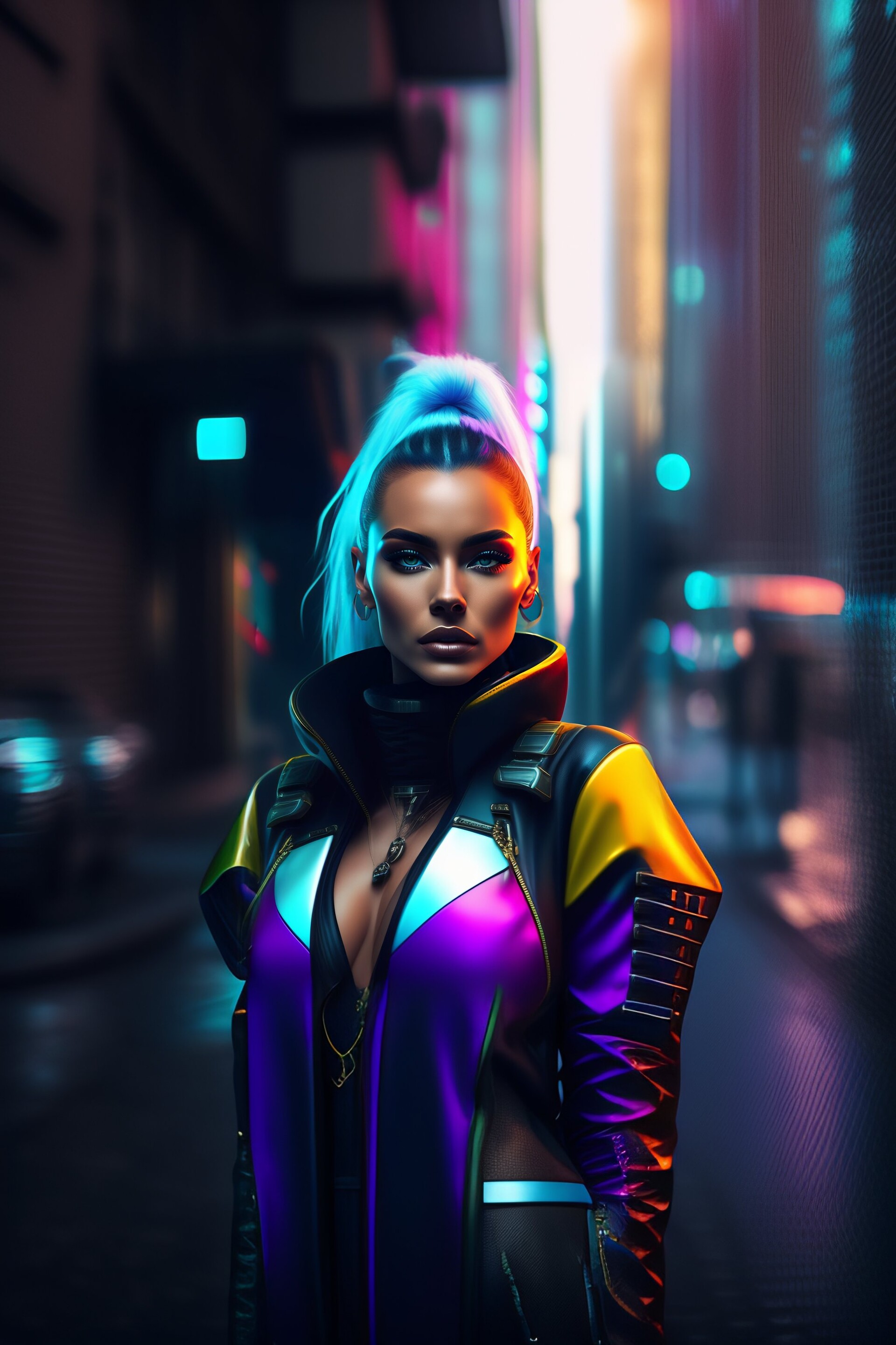 Cyberpunk portraits in future city 2100
