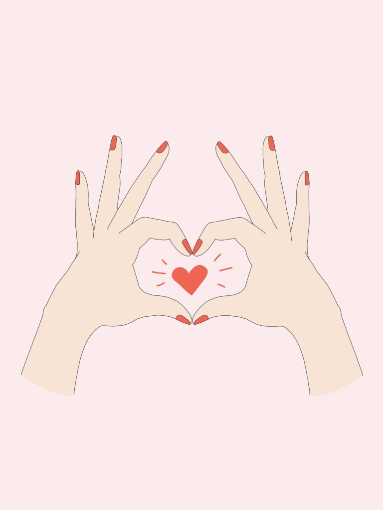 Hand heart desktop, phone and tablet