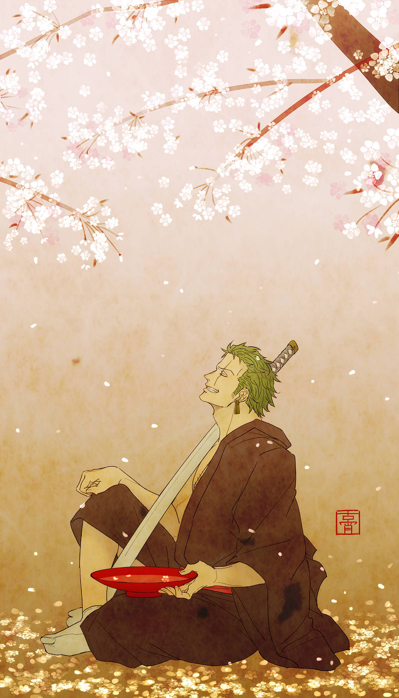Phone Zoro Under Sakura Tree Wallpaper