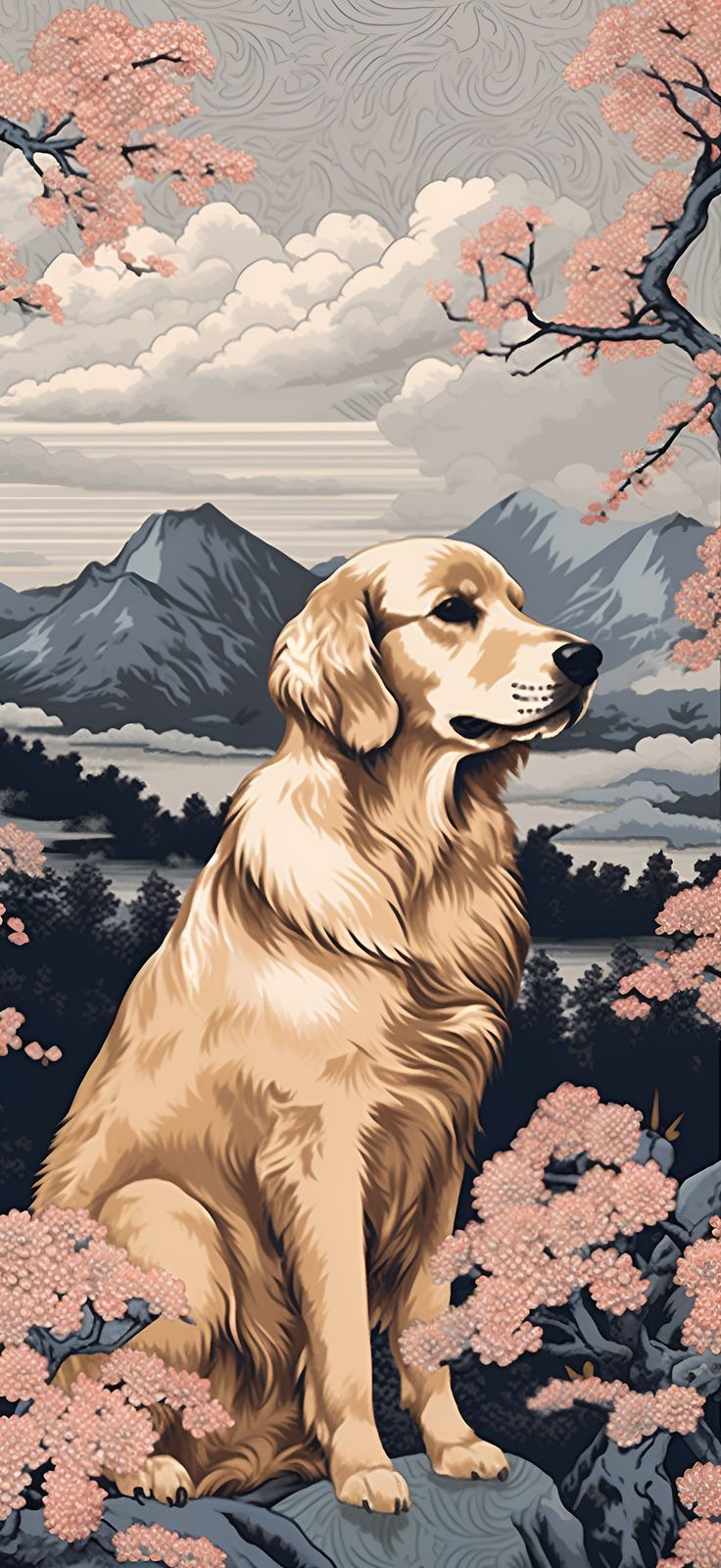 Golden Retriever In Ukiyo E Style