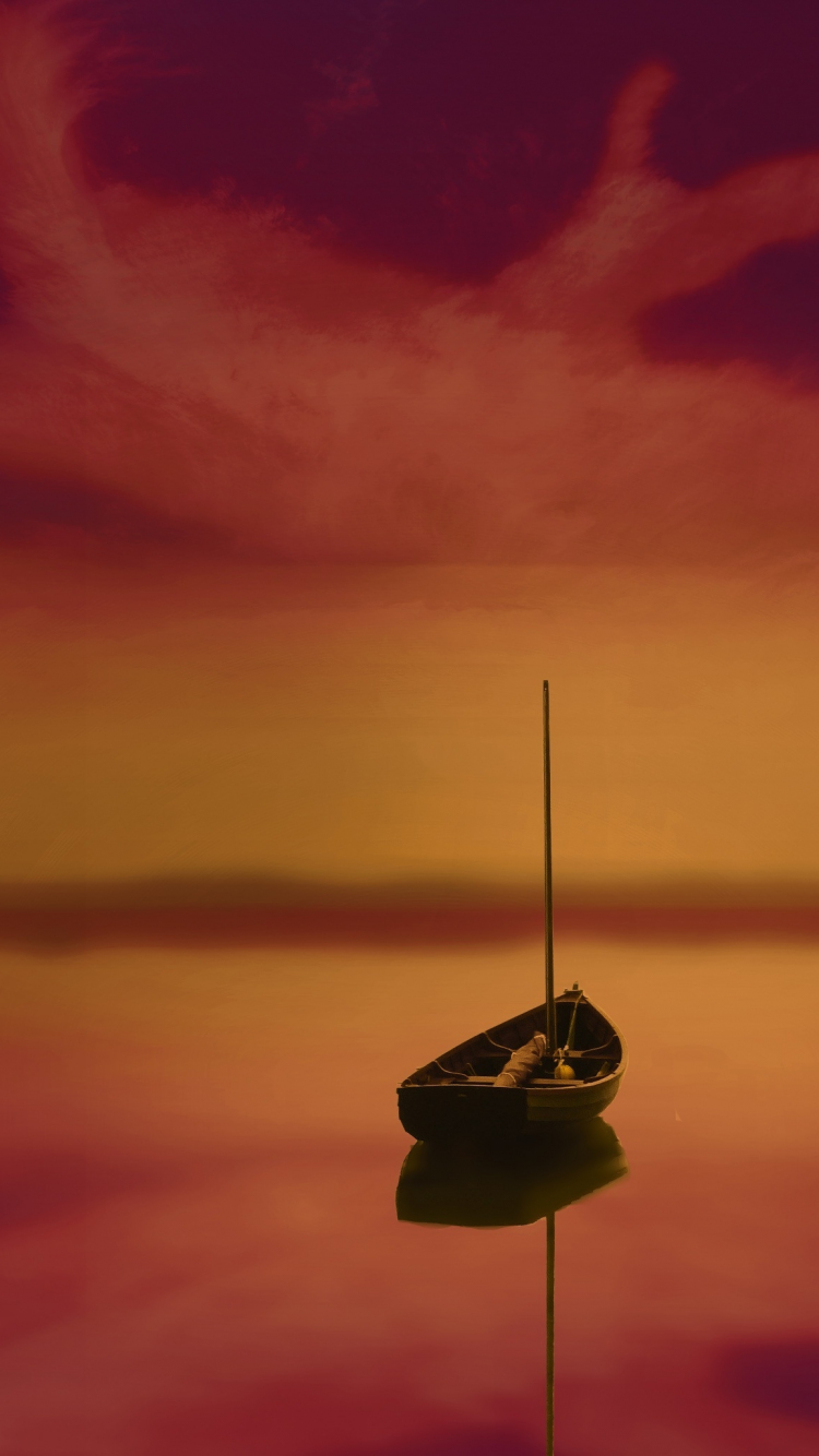 wallpaper 750x1334 boat, sunset, sea