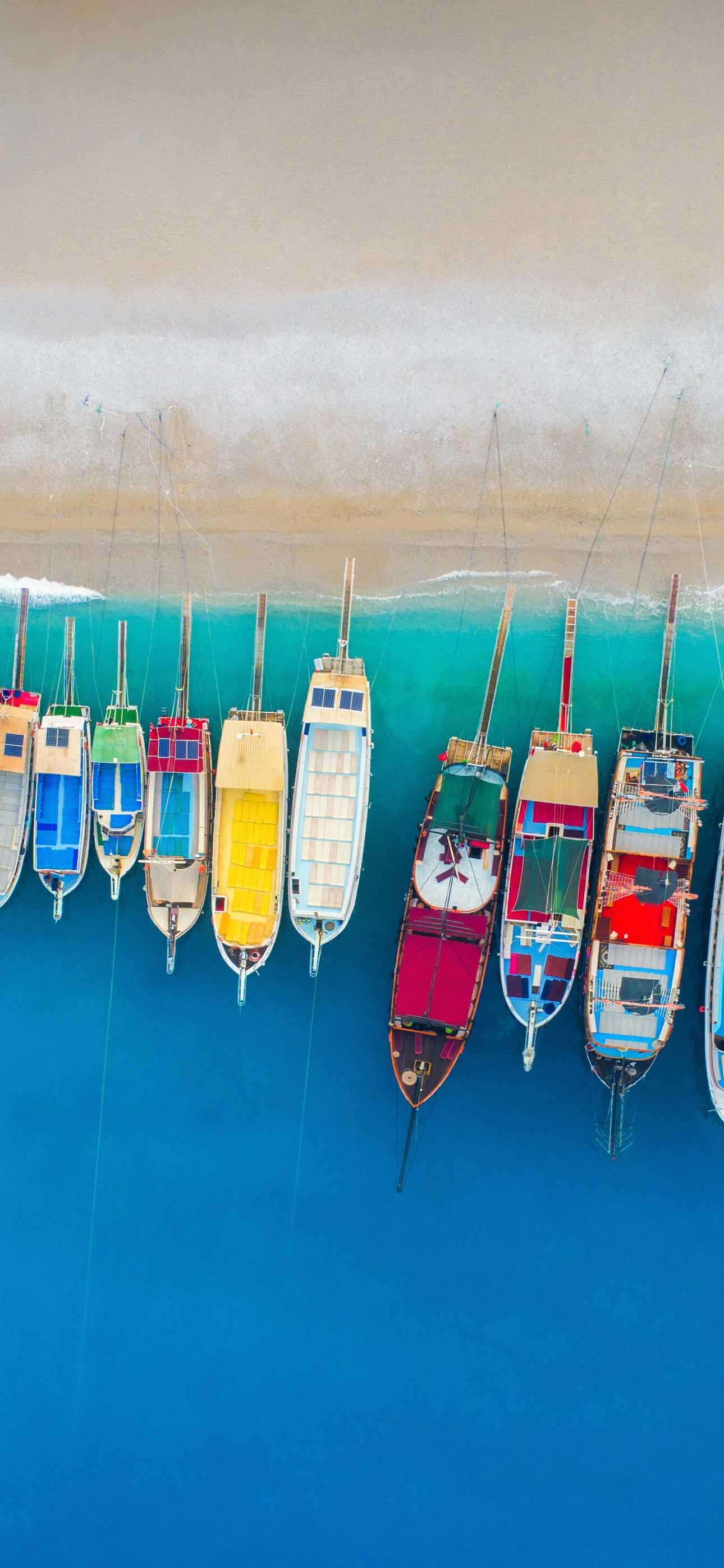 Boats Beach Aerial view 5K Wallpaper