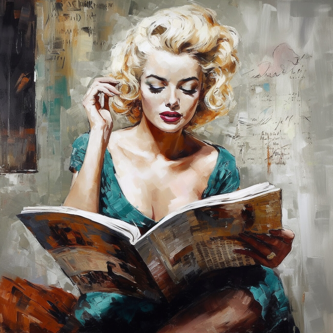 Red Lips Reading Painting Wall Mural