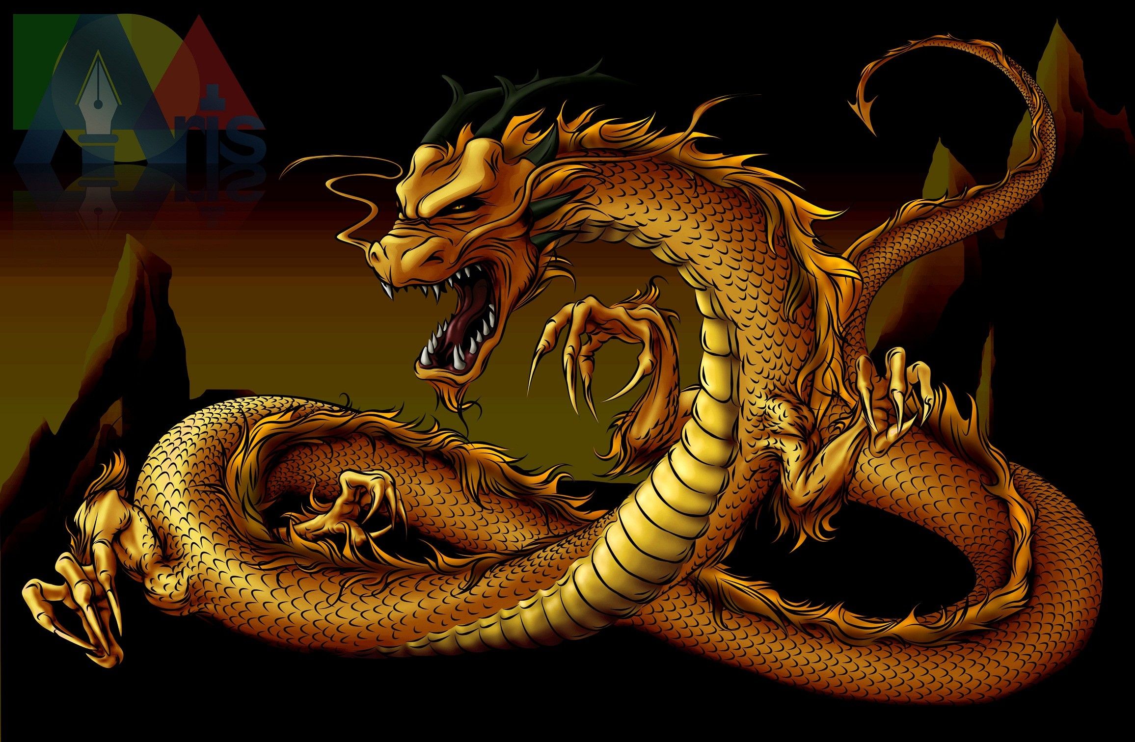 chinese dragon. Gold dragon wallpaper