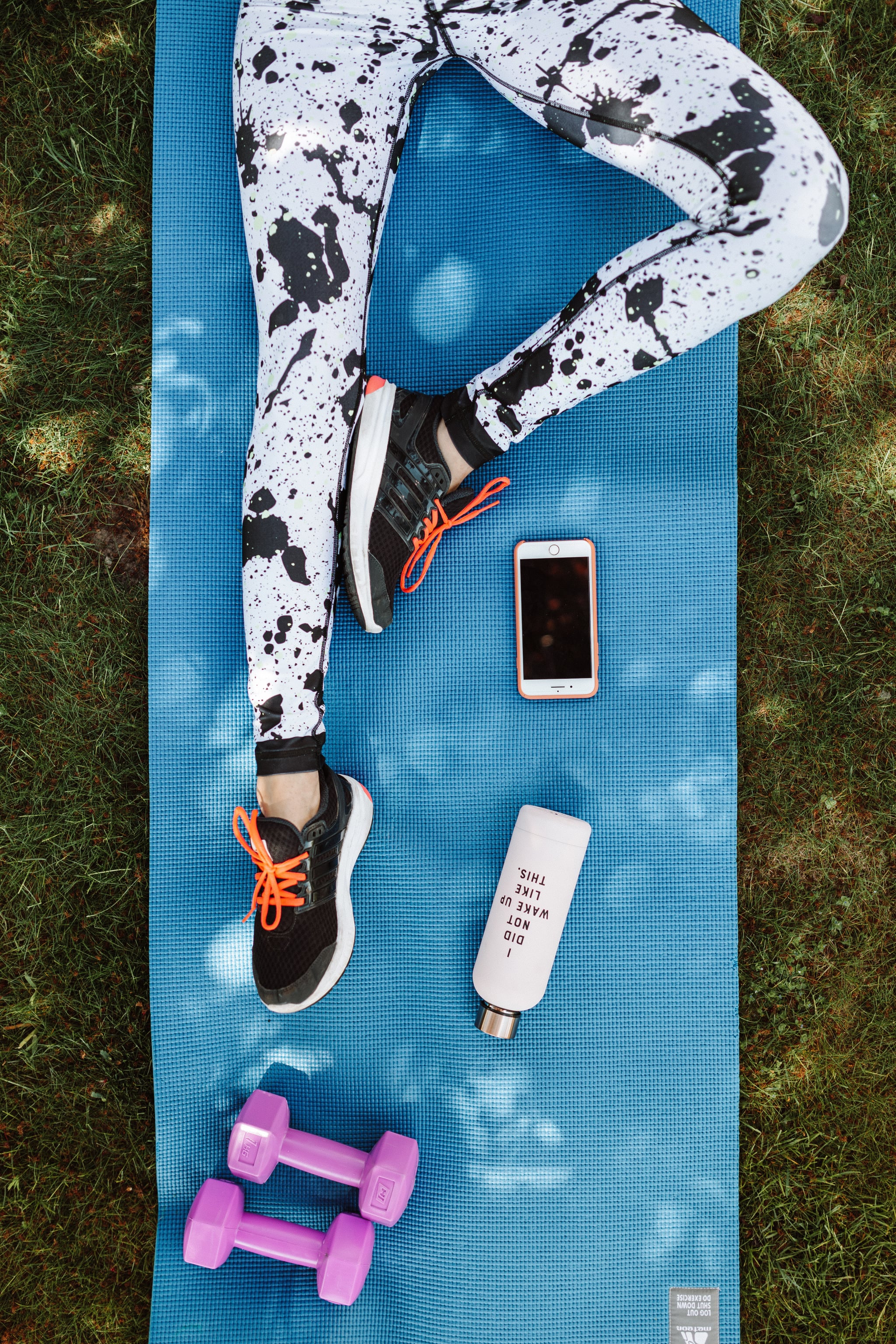 Yoga Mat, Dumbbells, and Water Bottle