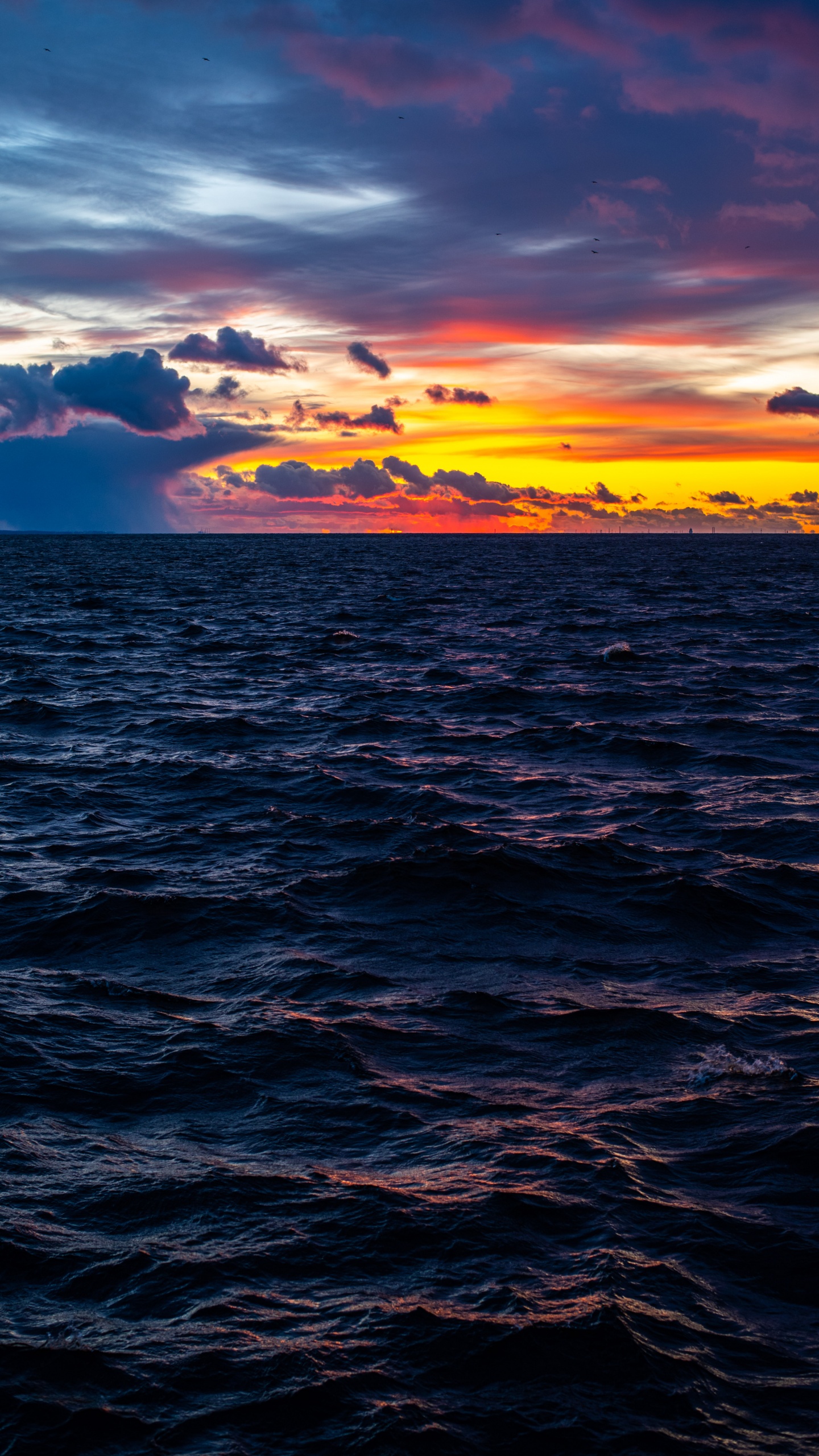 Sunset Wallpaper 4K, Ocean view, Cloudy