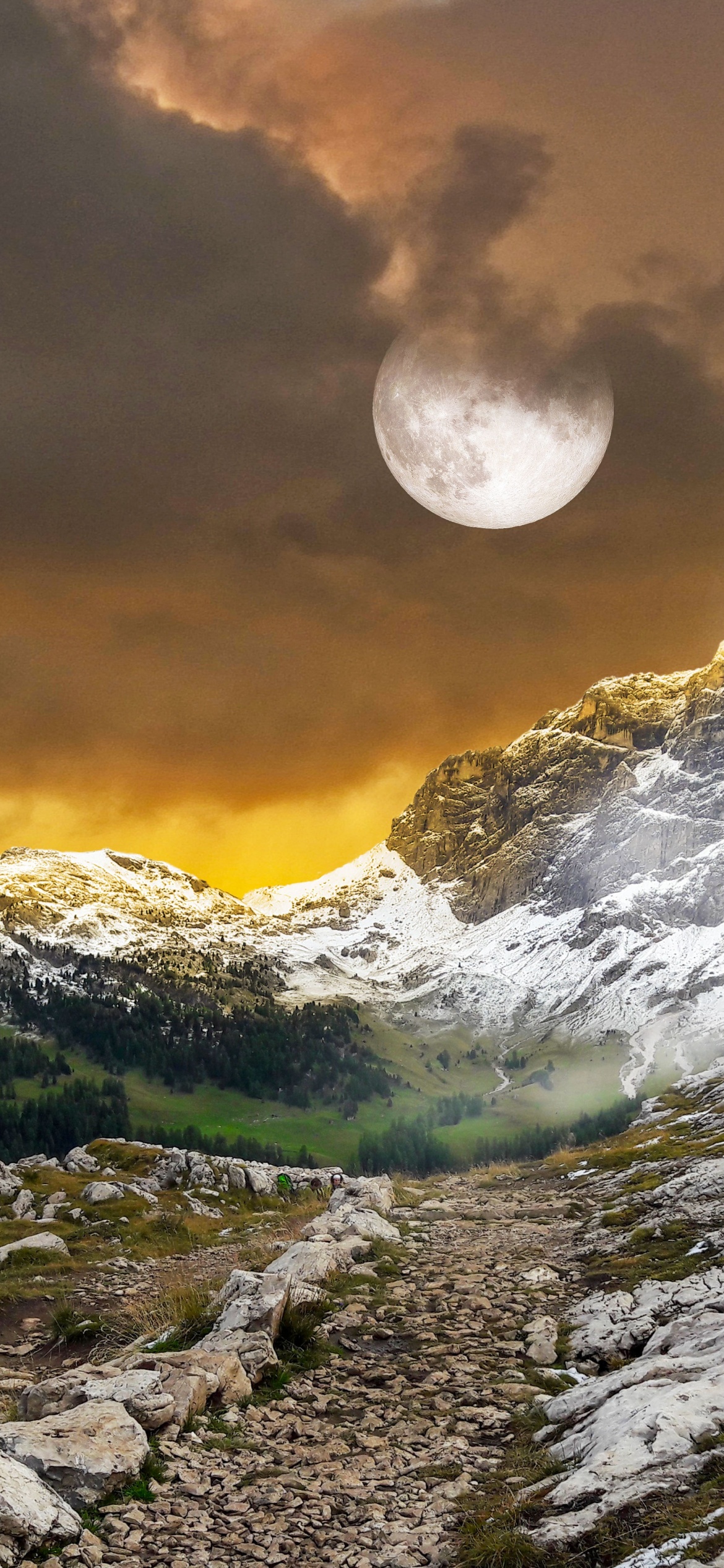 Mountains Landscape Full moon 4K Wallpaper