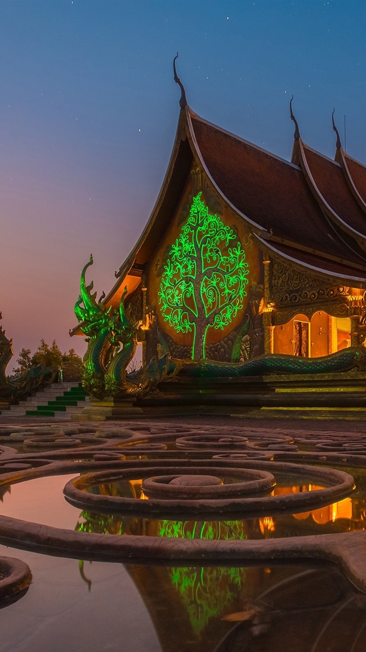 Thailand, temple, night, starry