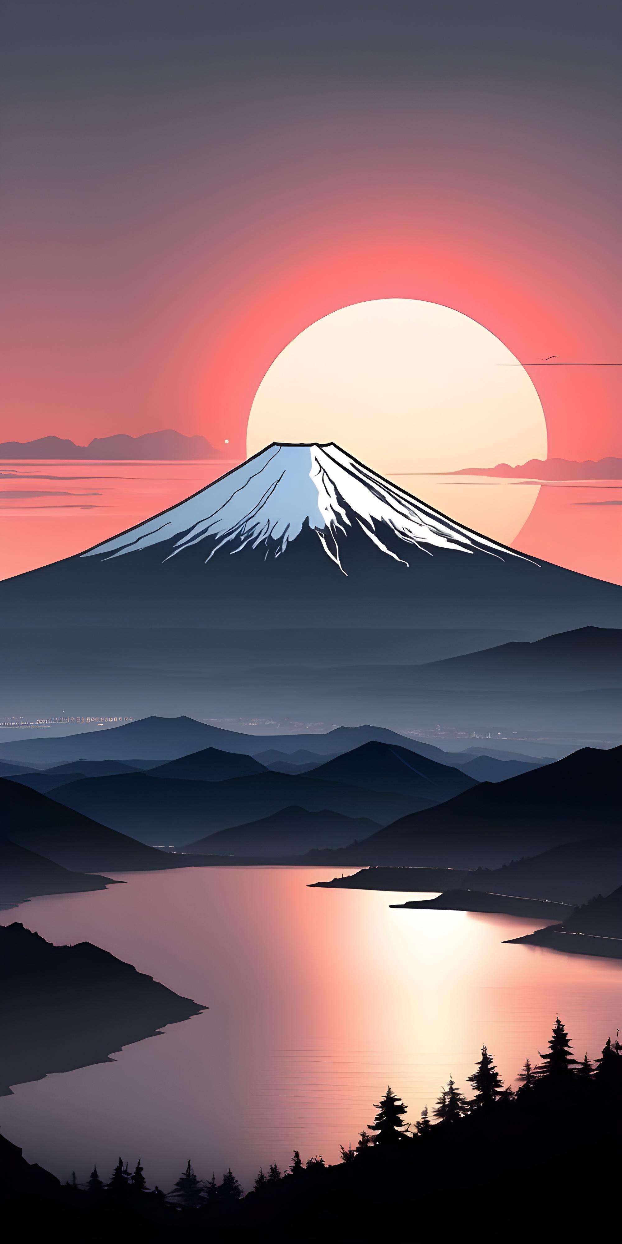 Mount Fuji Minimalistic Phone Wallpaper