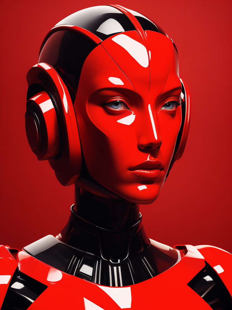 portrait of an android girl made of red