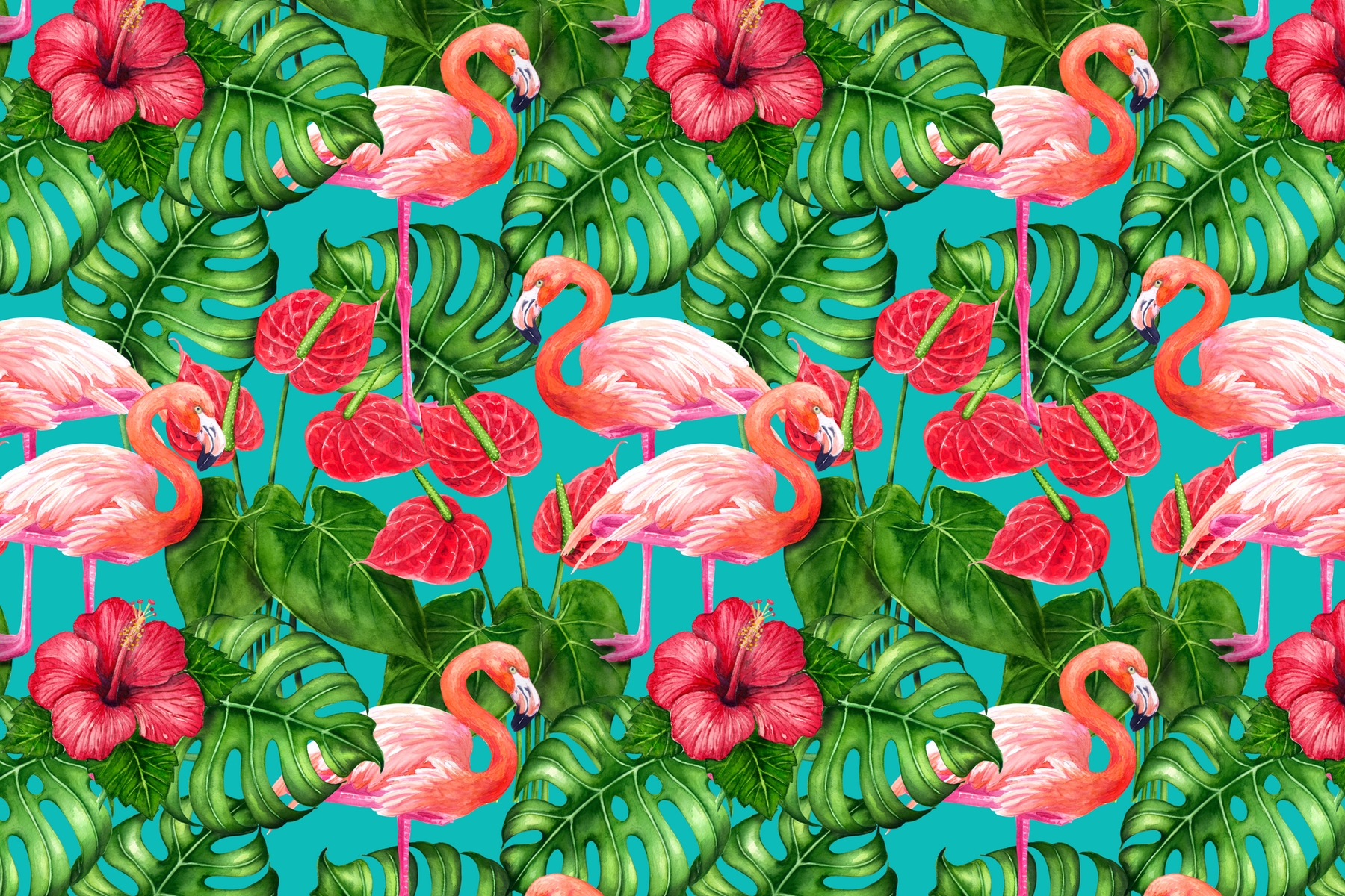 Flamingo and Tropical Garden Wallpaper