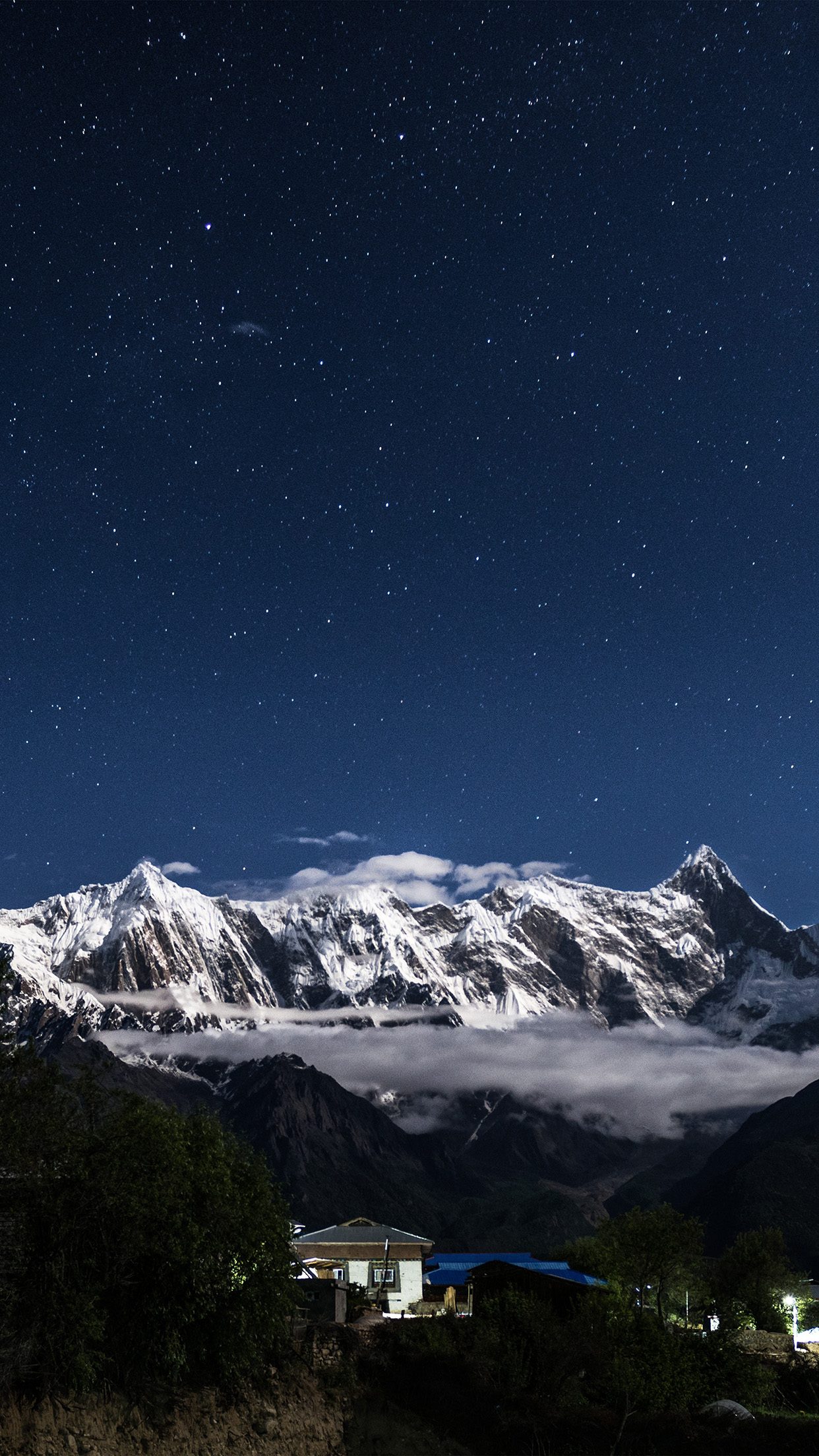 Night Mountain Blue Sky Space Star