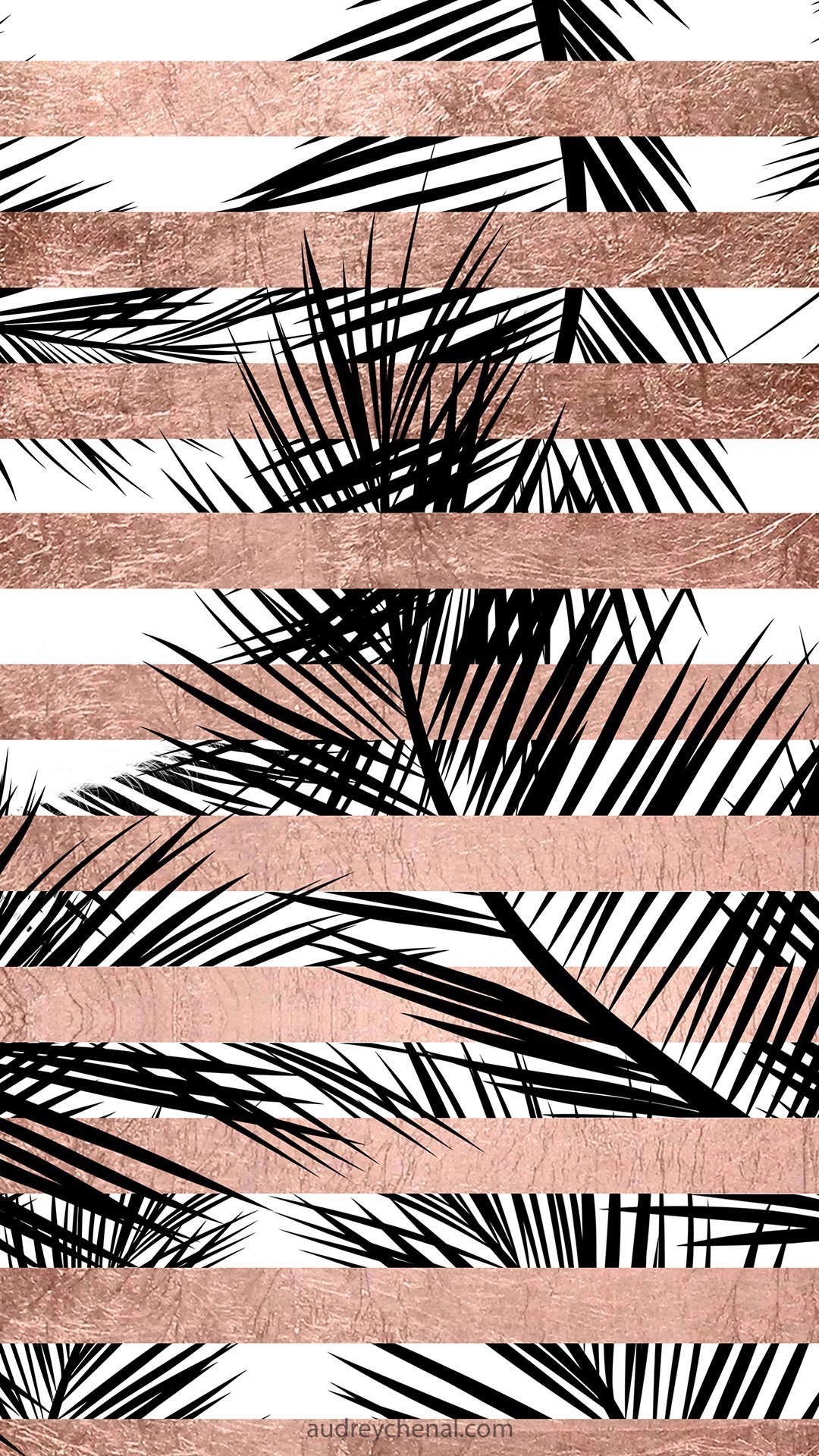 Modern rose gold stripes palm tree