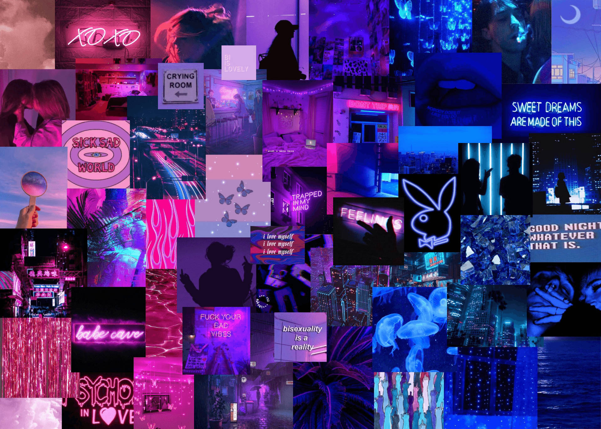Download Dark Purple And Blue Bunny Collage Aesthetic Wallpaper