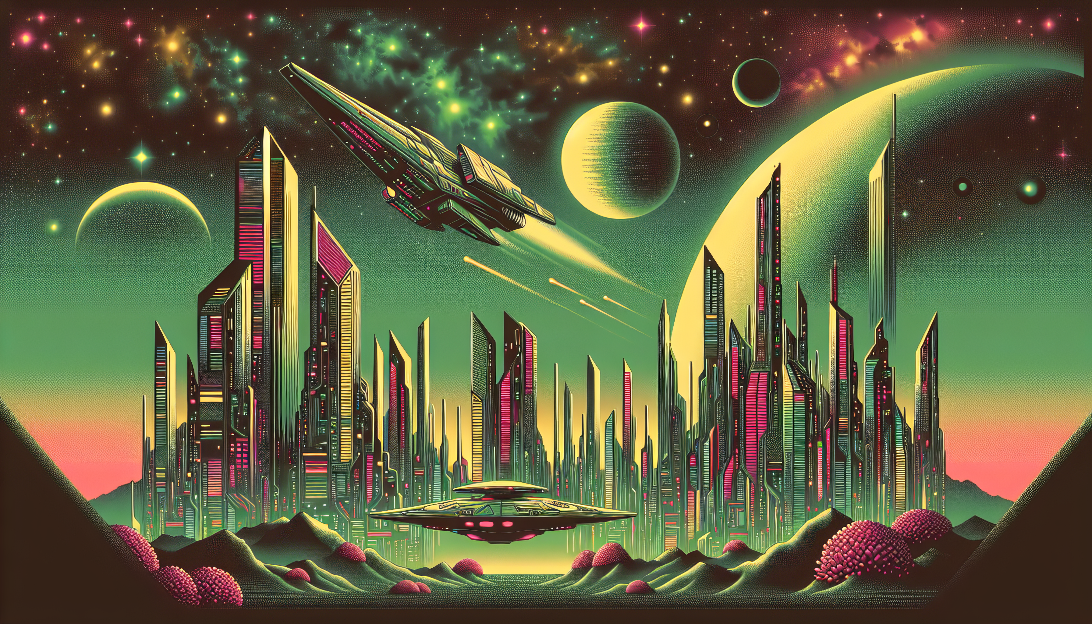 Retro Futuristic Cityscape HD Wallpaper