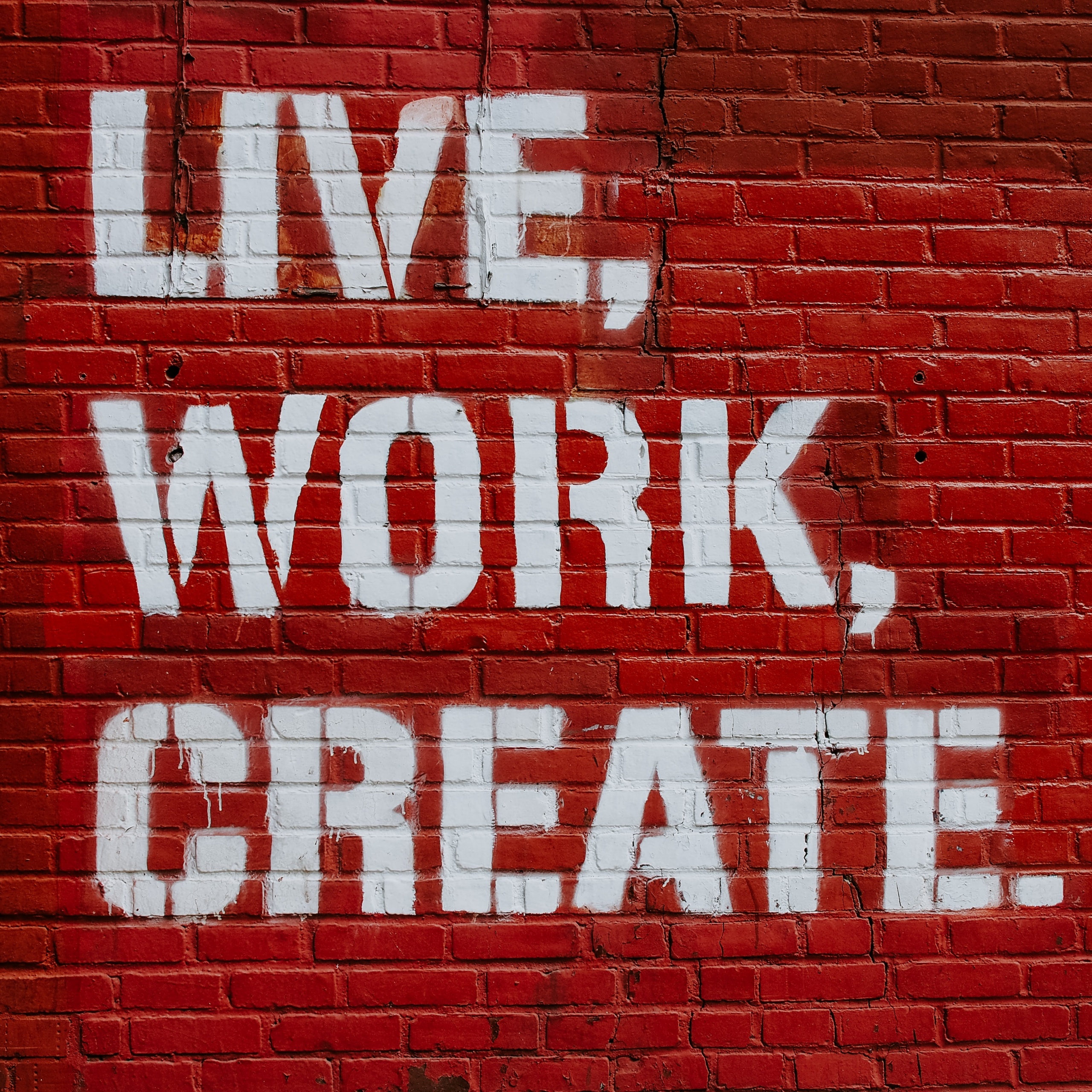 Wallpaper Motivational Live Wallpaper 4K, Work, Create, Brick Wall, Red