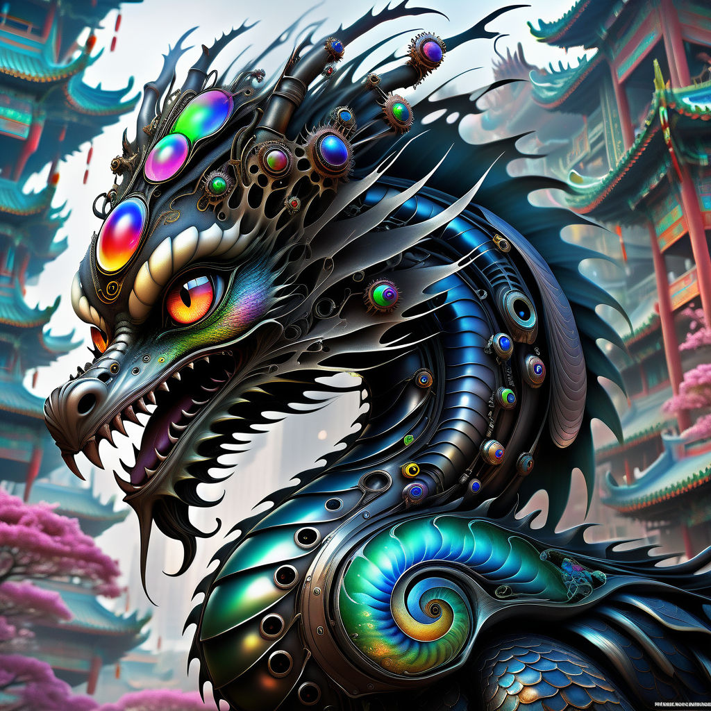 dragon flying over many lotus