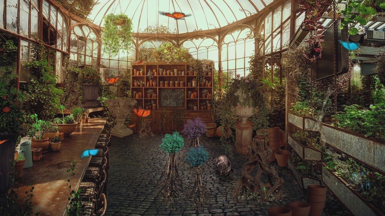 Magical Herbology Classroom in a Greenhouse