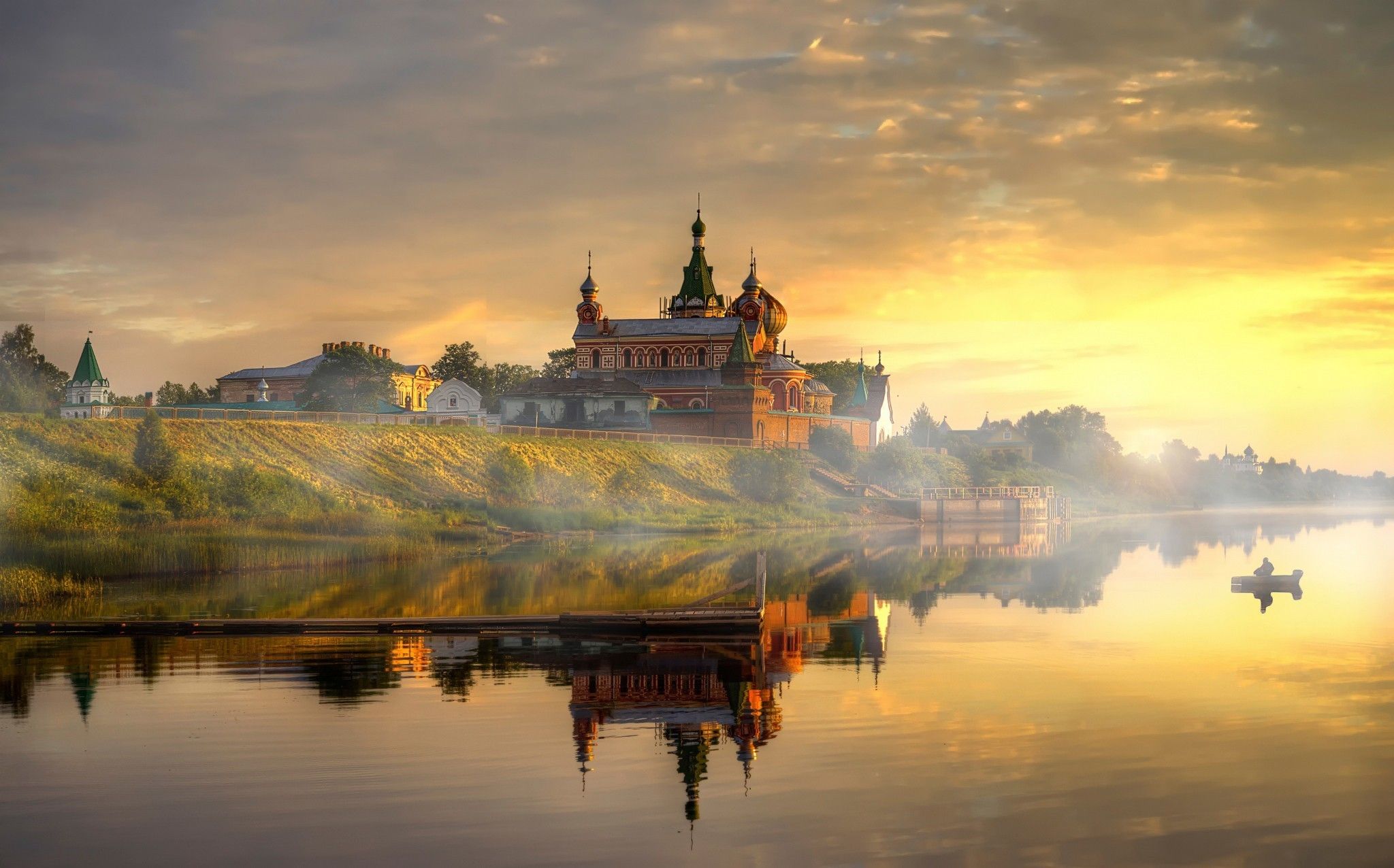 monastery, Landscape, Russia, River
