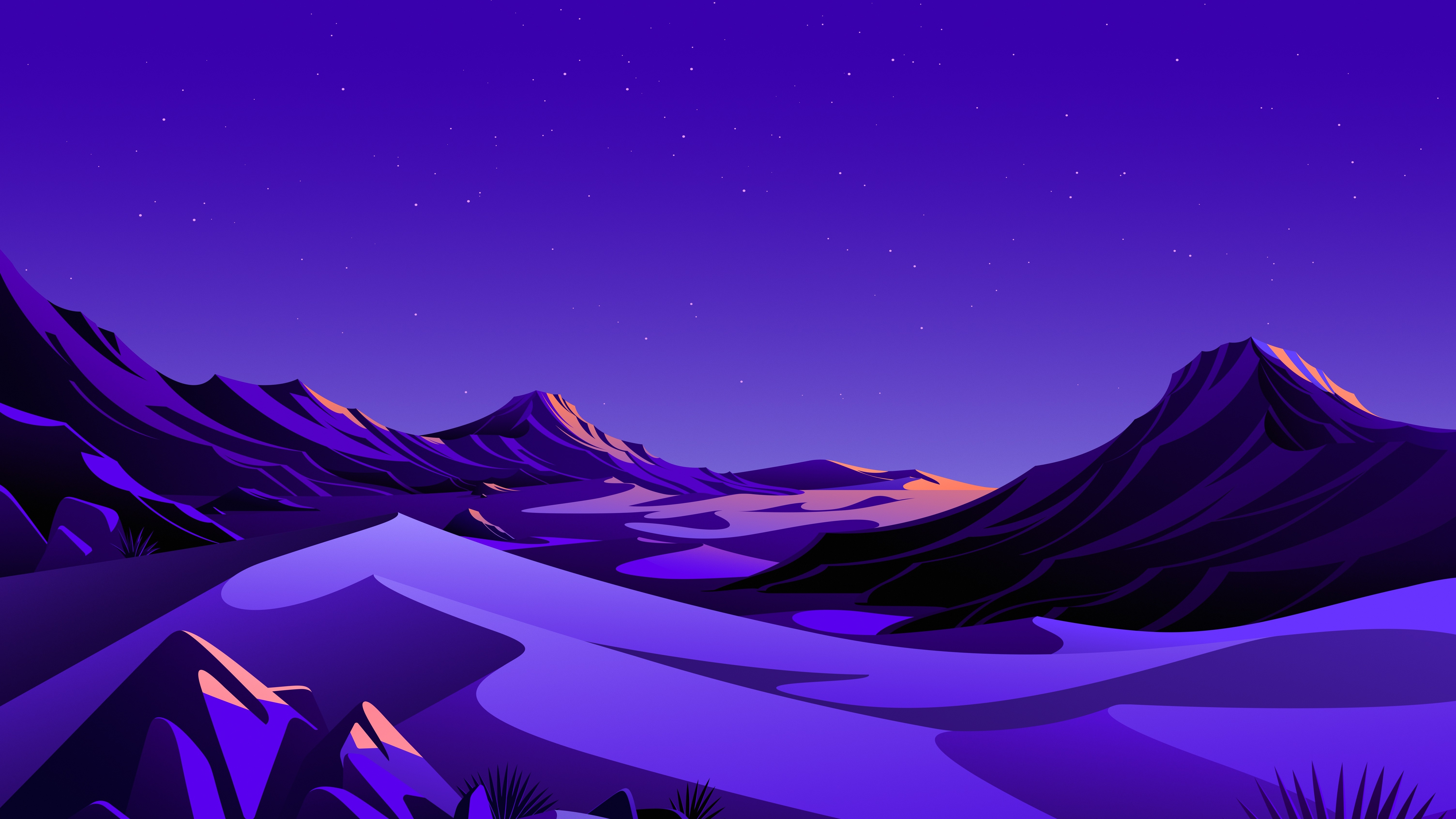 Mountains Wallpaper 4K, Rocks, Night
